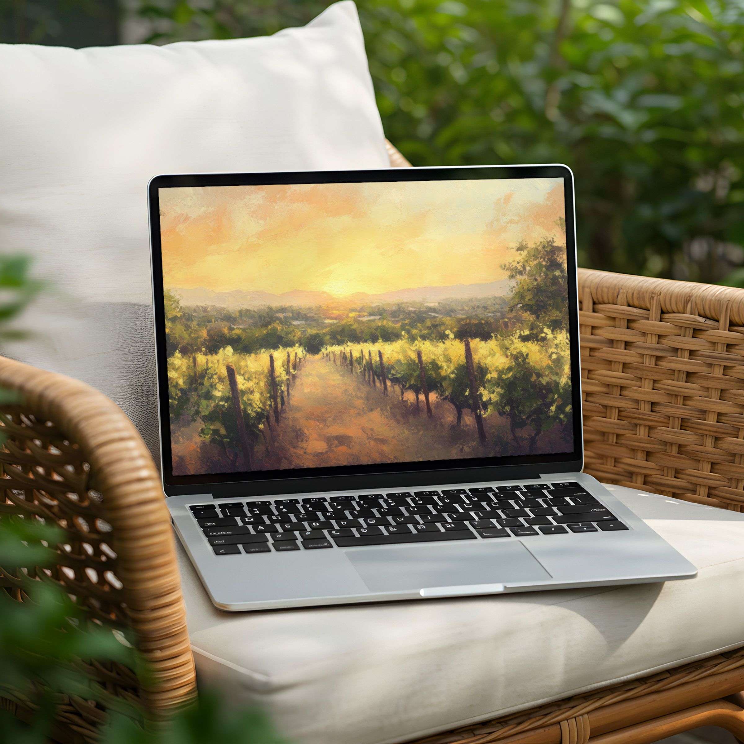 Download this elegant sunset vineyard desktop background for your PC or Laptop to inspire calm and mindfulness instantly