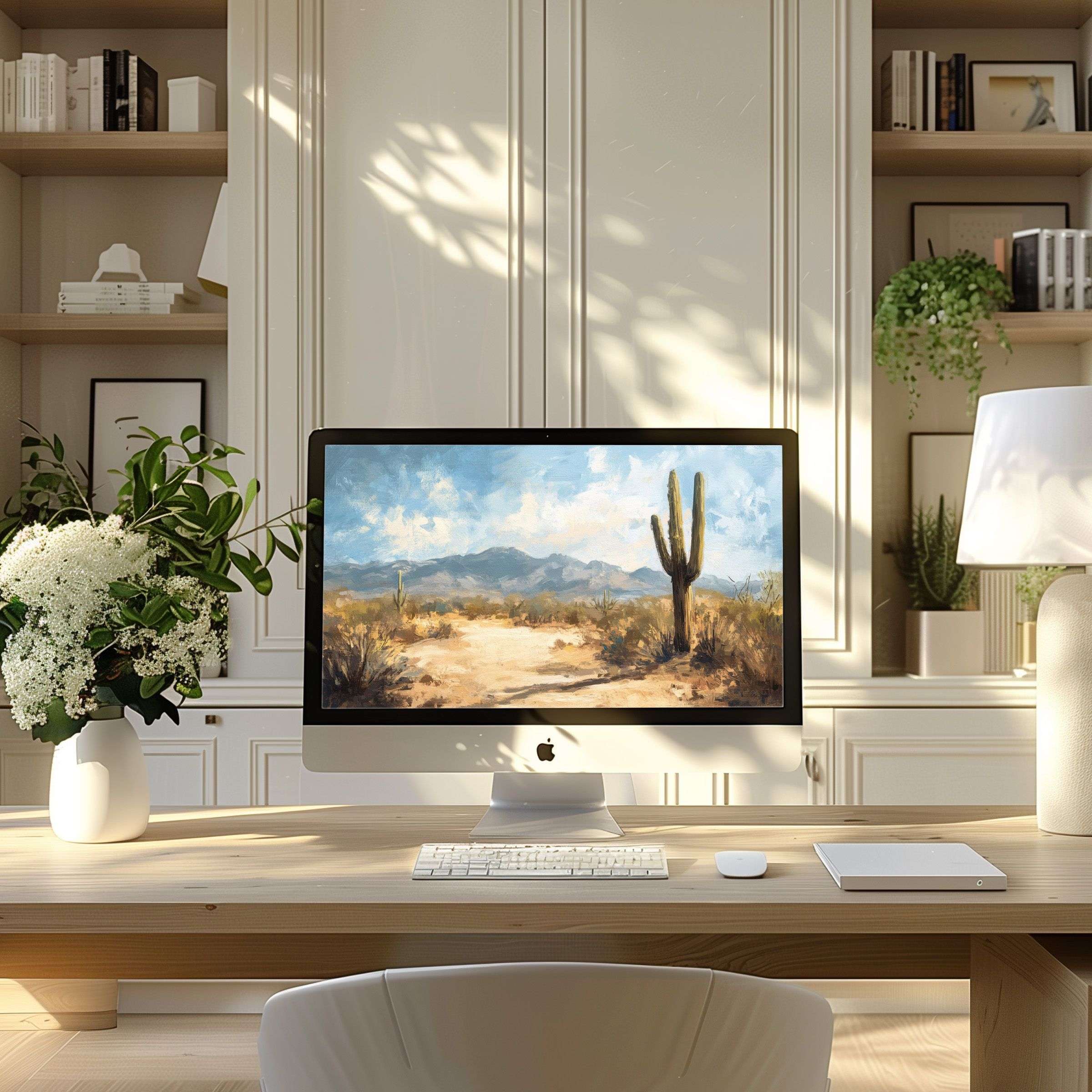 Elegant desert landscape wallpaper for computer offering calm inspiration for PC and laptop in a modern, stylish home office