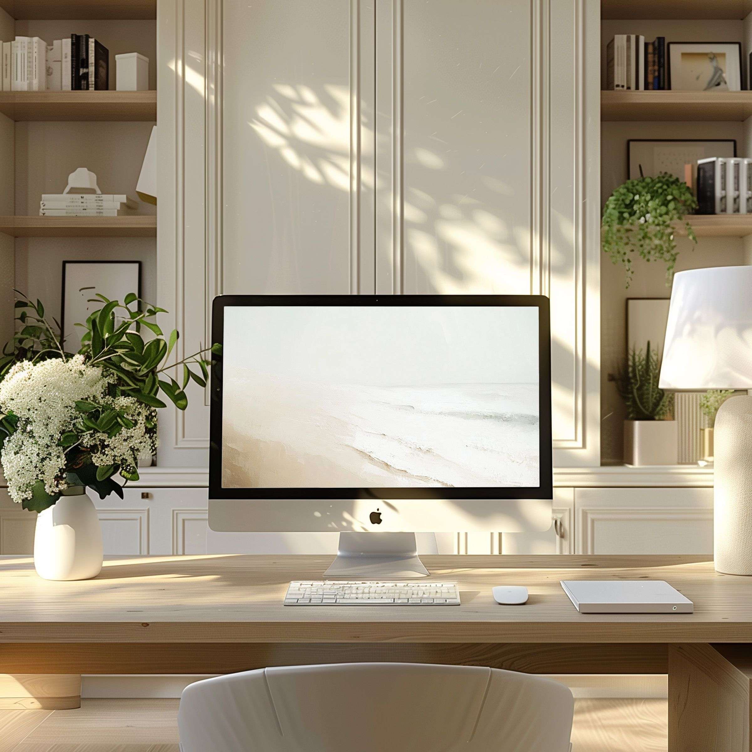 Calm coastal wallpaper for computer enhances your modern home office, inspiring elegance on PC and laptop, perfect digital download