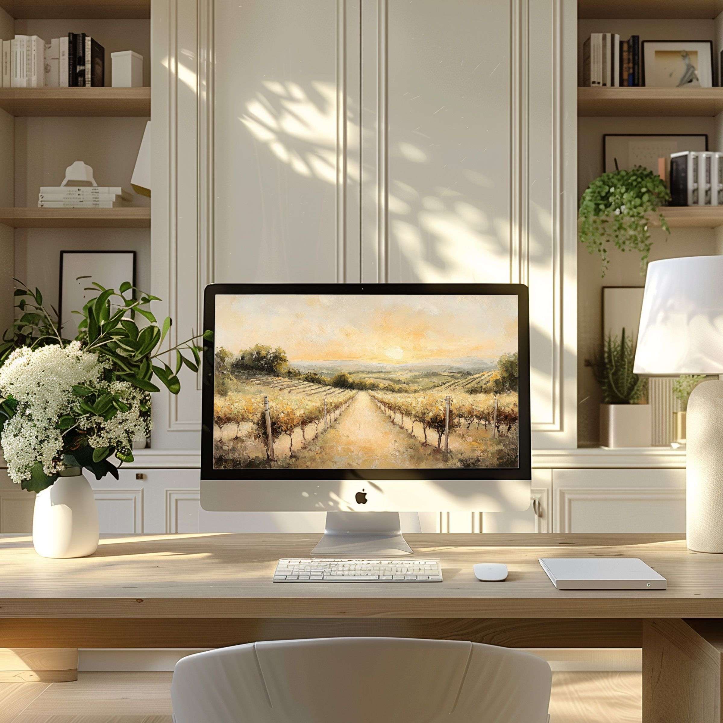 Elegant landscape wallpaper for computer inspires calm in a modern home office, ideal for PC, laptop, ultrawide download
