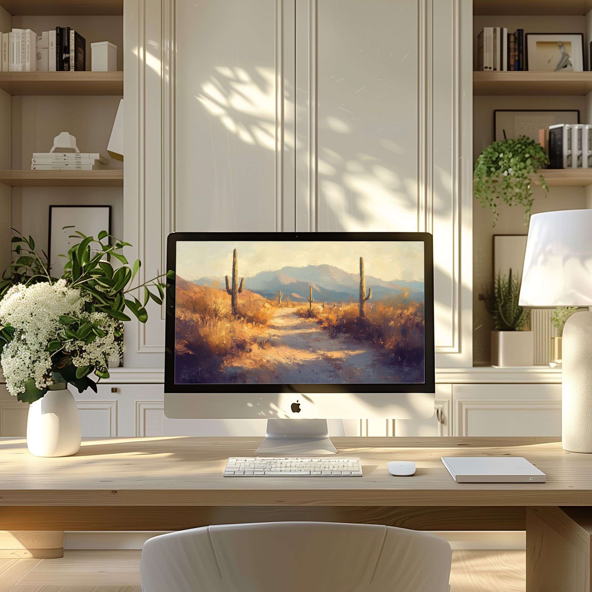 Inspire calm with a serene desert scene wallpaper for computer, perfect fit for PC and laptop in modern home office