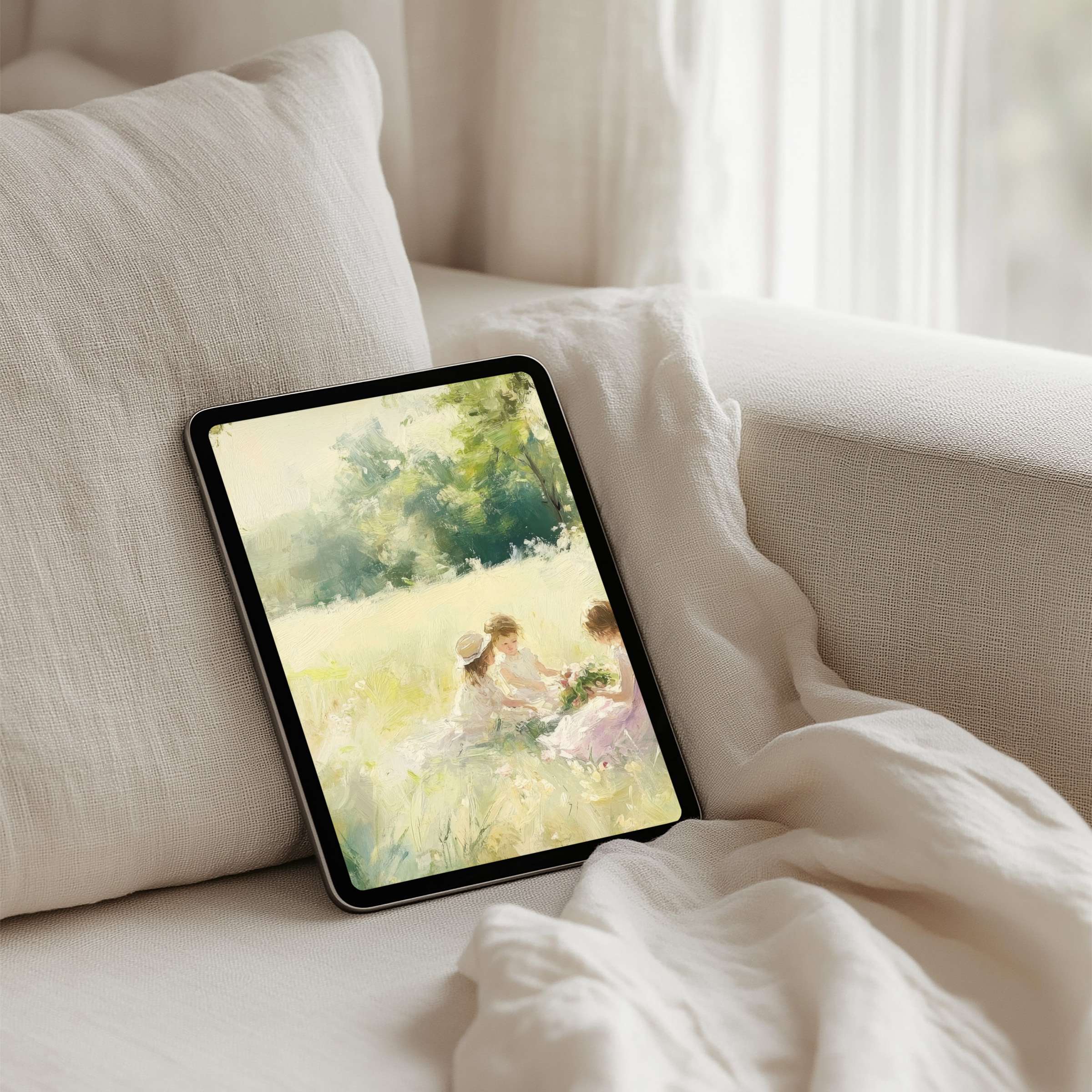 Serene pastel landscape iPad background offers instant download for tablet users seeking elegance and inspiration in digital art