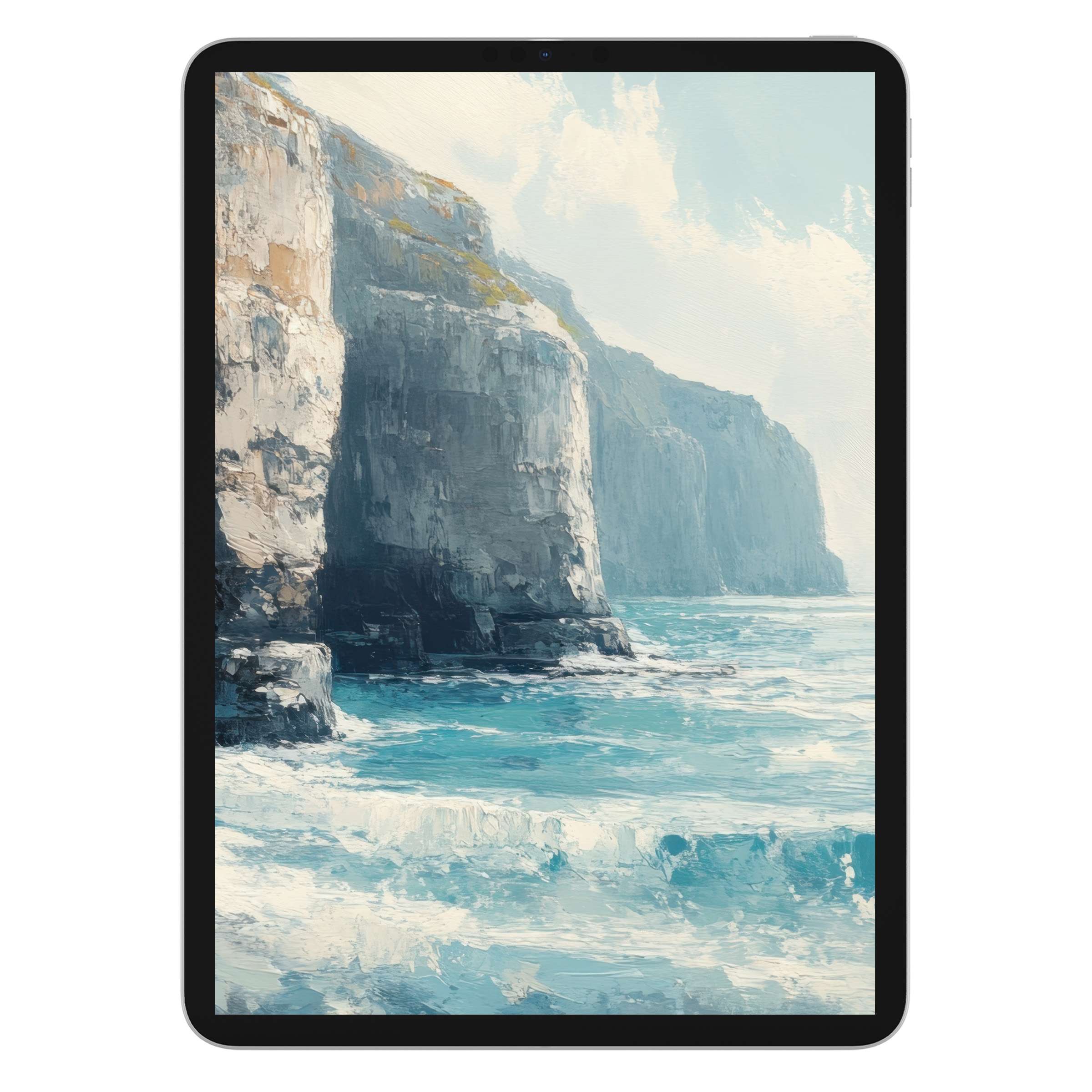 Elegant summer iPad wallpaper with calming ocean cliffs for tablet backgrounds offers digital download for tranquility and style