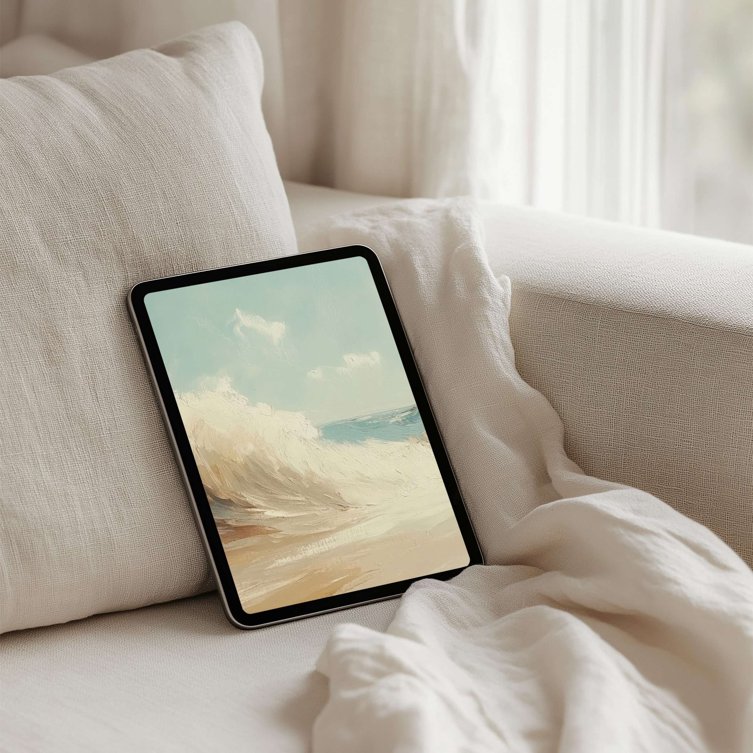 Elegant iPad background featuring a serene ocean wave painting evokes calm and inspiration fits all tablets instant download