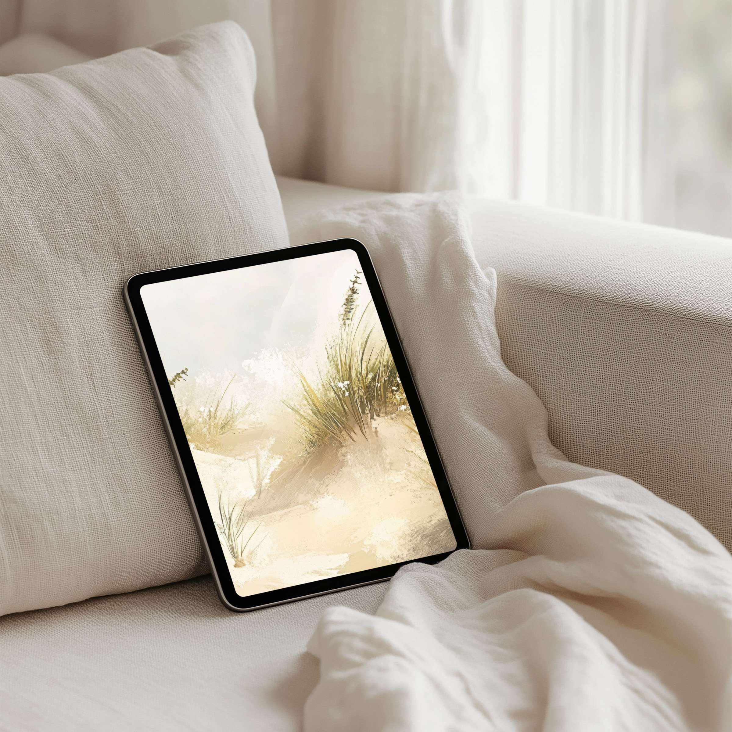 Calming iPad background with soft beige tones and delicate brushstrokes offers instant download for tablet users seeking elegance and inspiration