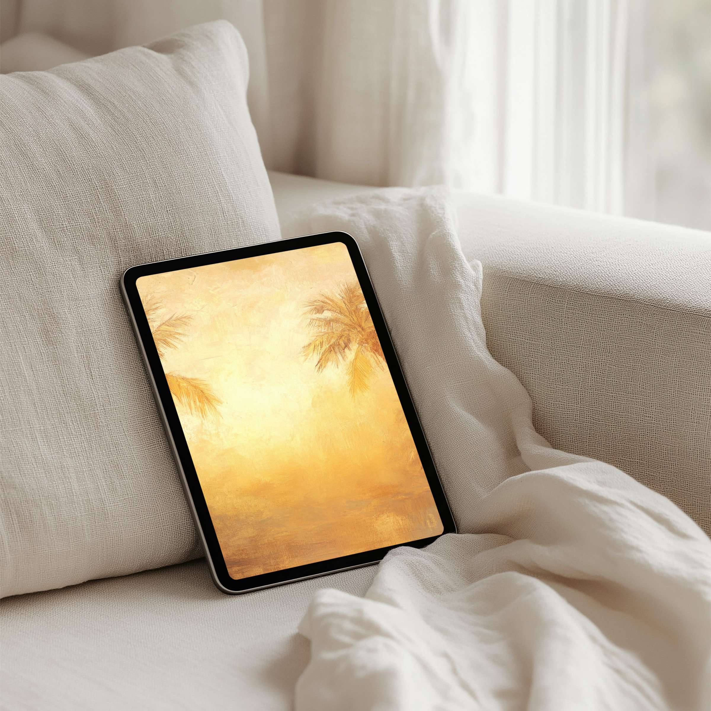 Elegant iPad background with serene palm textures offers instant download for tablet users seeking calm and aesthetic inspiration