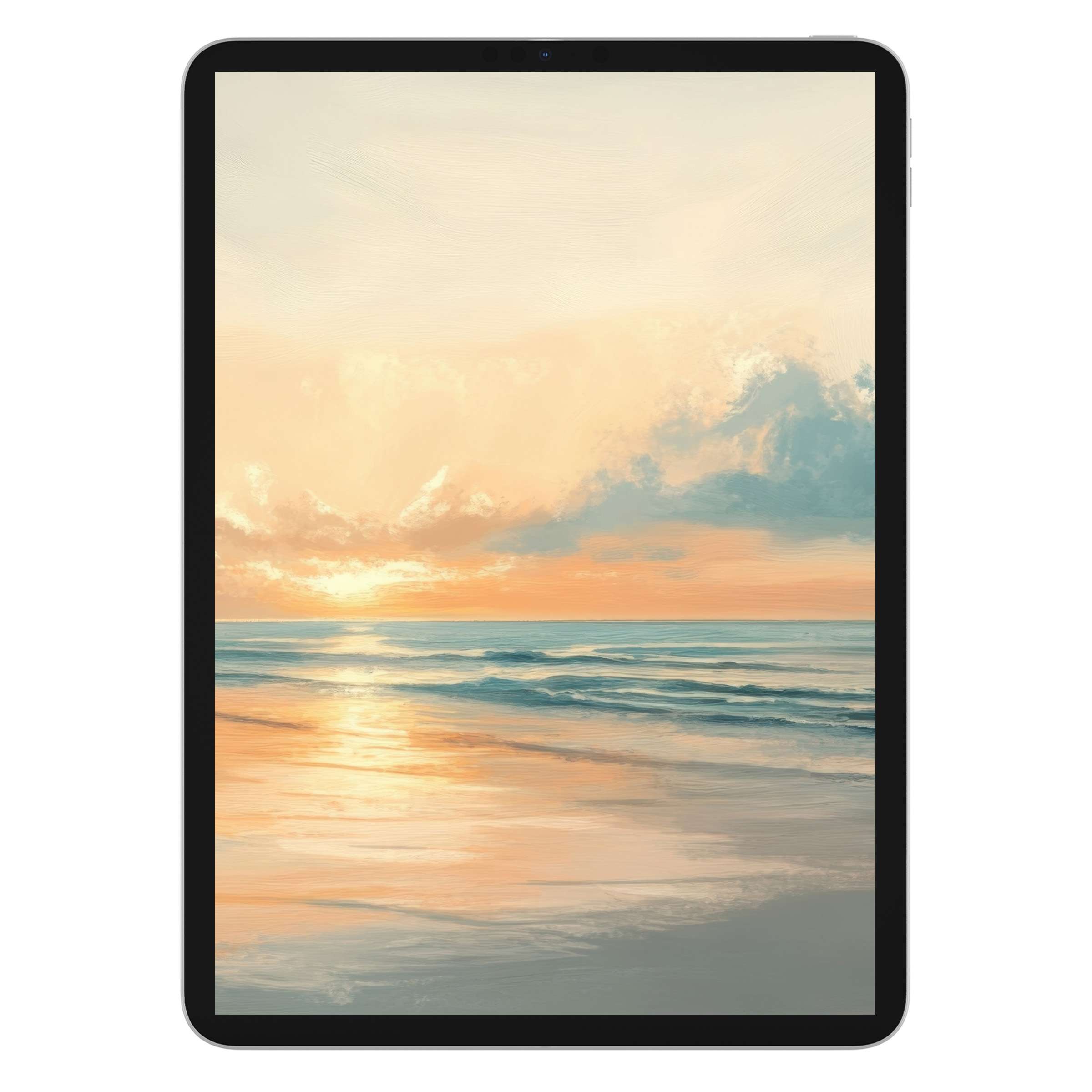 Serene beach sunset in pastel hues, this summer iPad wallpaper offers a calming digital download for tablet backgrounds