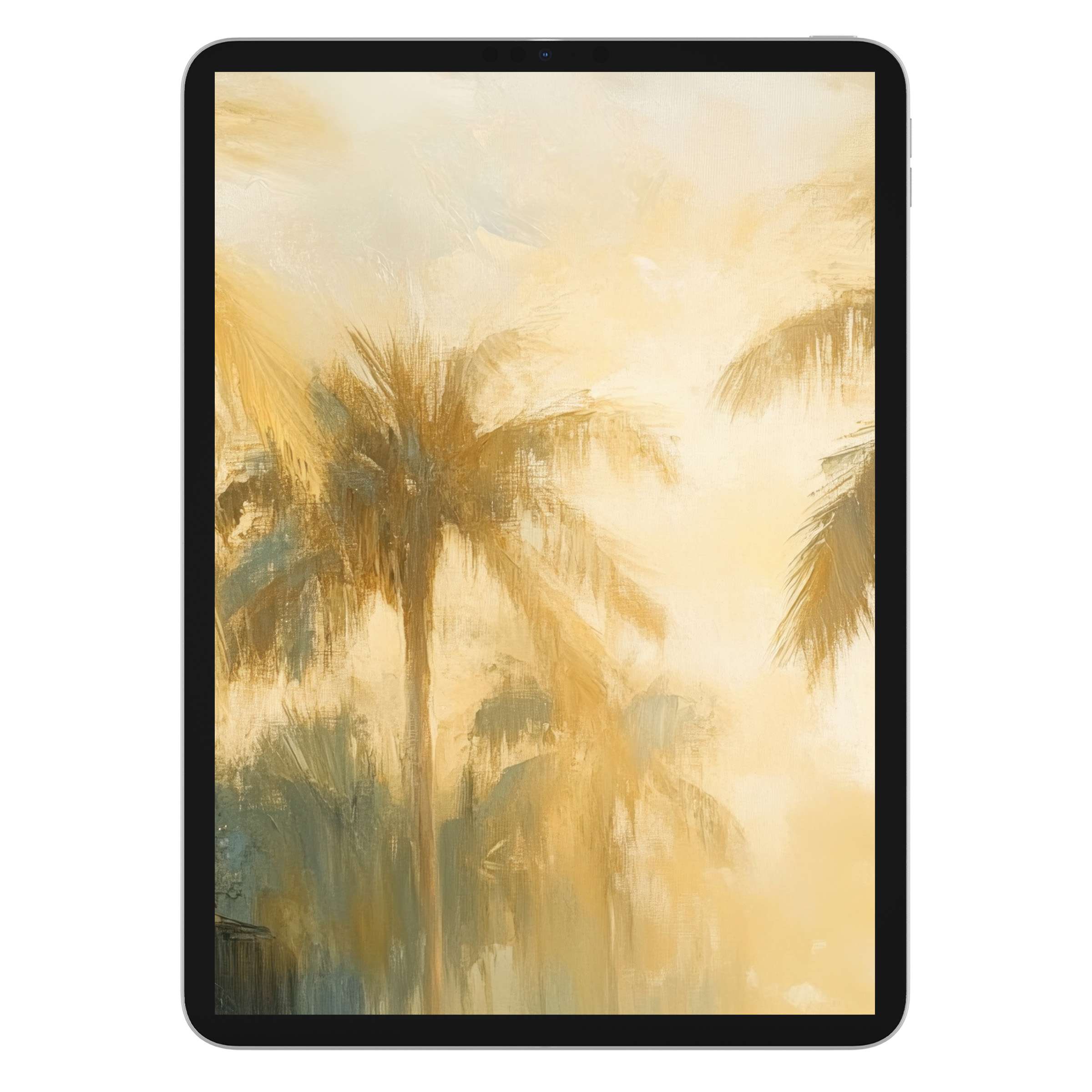Warm tropical hues with textured palm trees create a serene summer iPad wallpaper ideal for tablet backgrounds and digital download