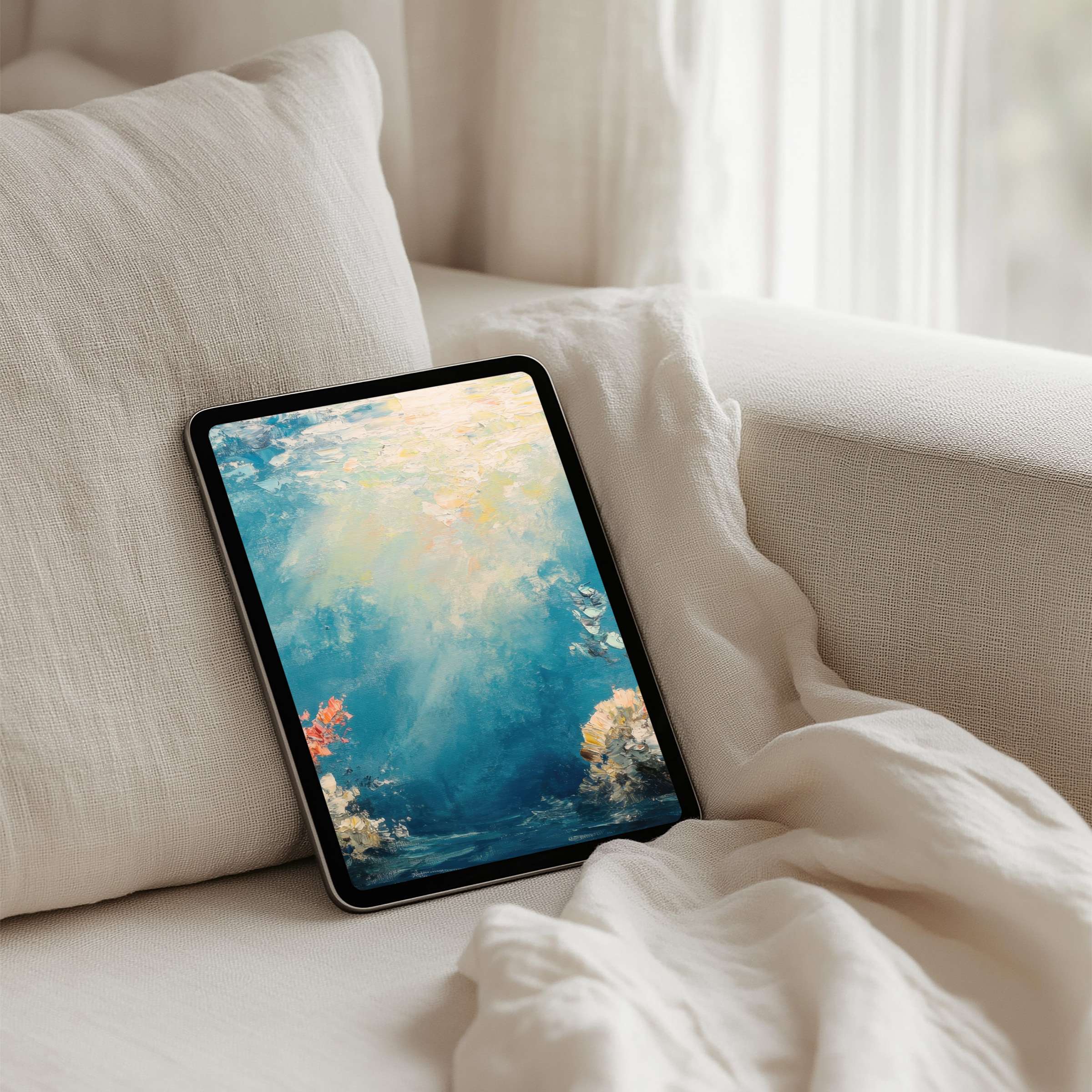Serene abstract art in soft blues and pastels enhances your iPad background for instant download on any tablet inspiring calm creativity