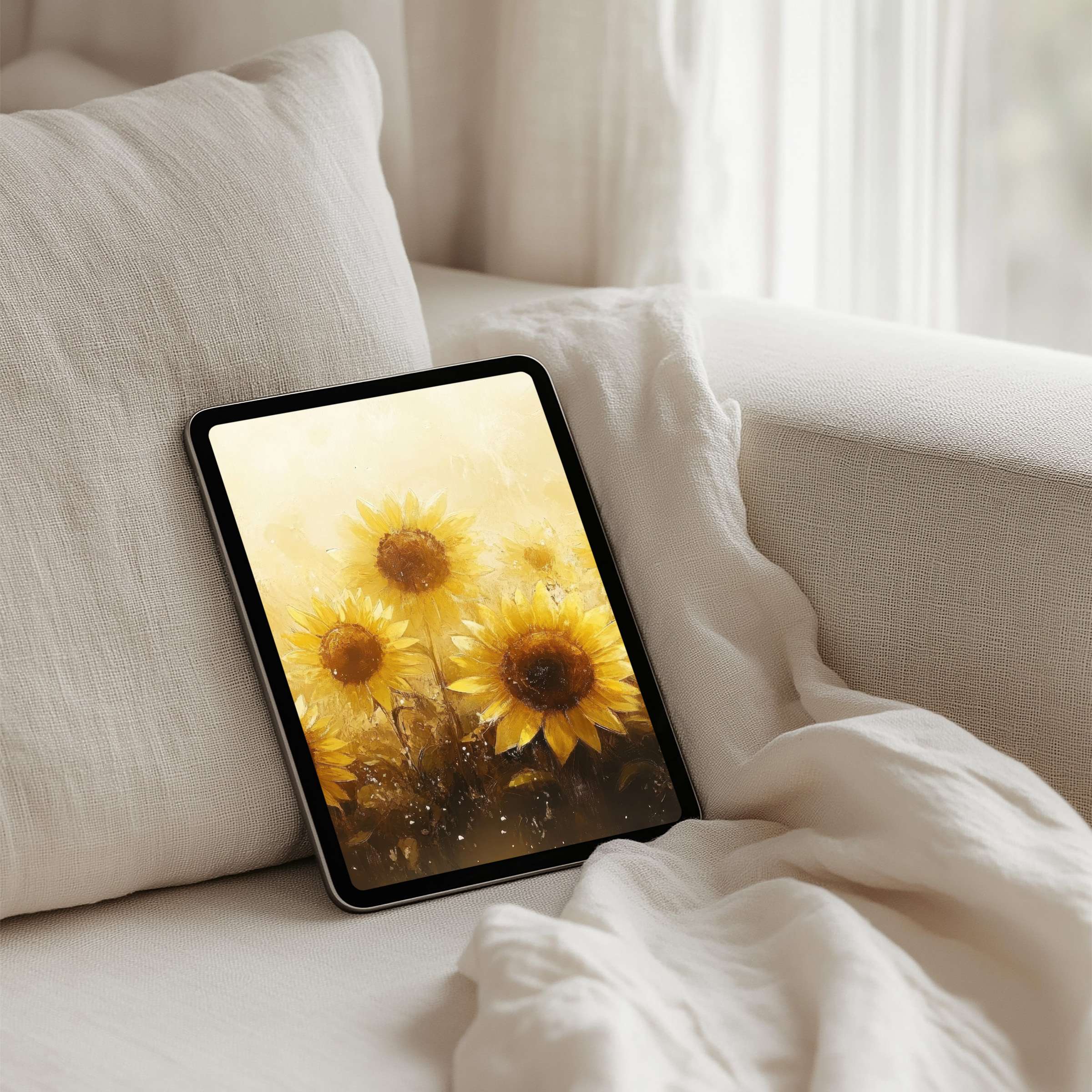 Elegant sunflower iPad background for a mindful tablet experience instant download brings inspiration and calm to any device