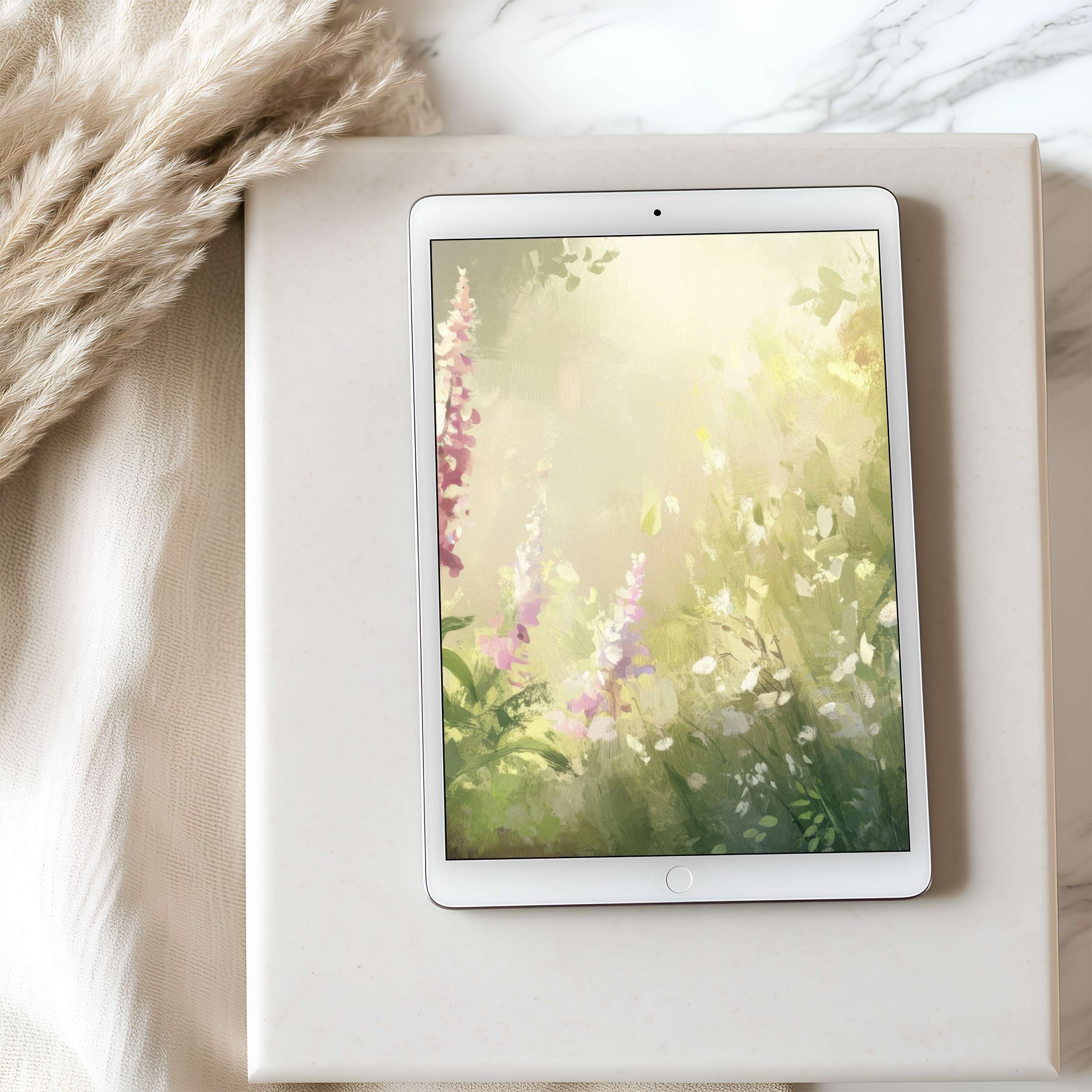 Elegant floral tablet wallpaper in soft pastels inspires calm and style, perfect for high-resolution digital download on any tablet