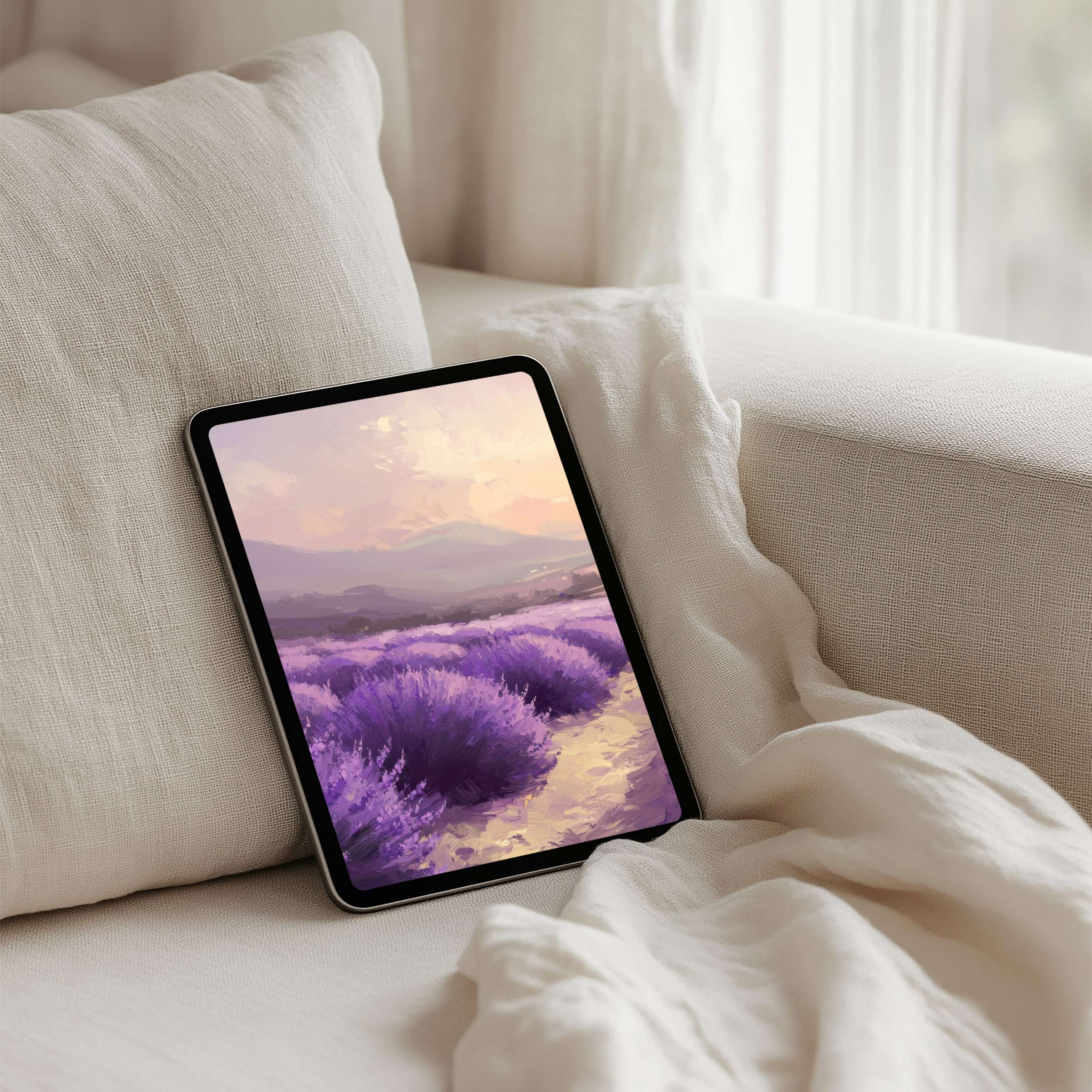 Elegant lavender fields iPad background evokes calm and mindfulness with an inspiring touch suitable for tablet instant download