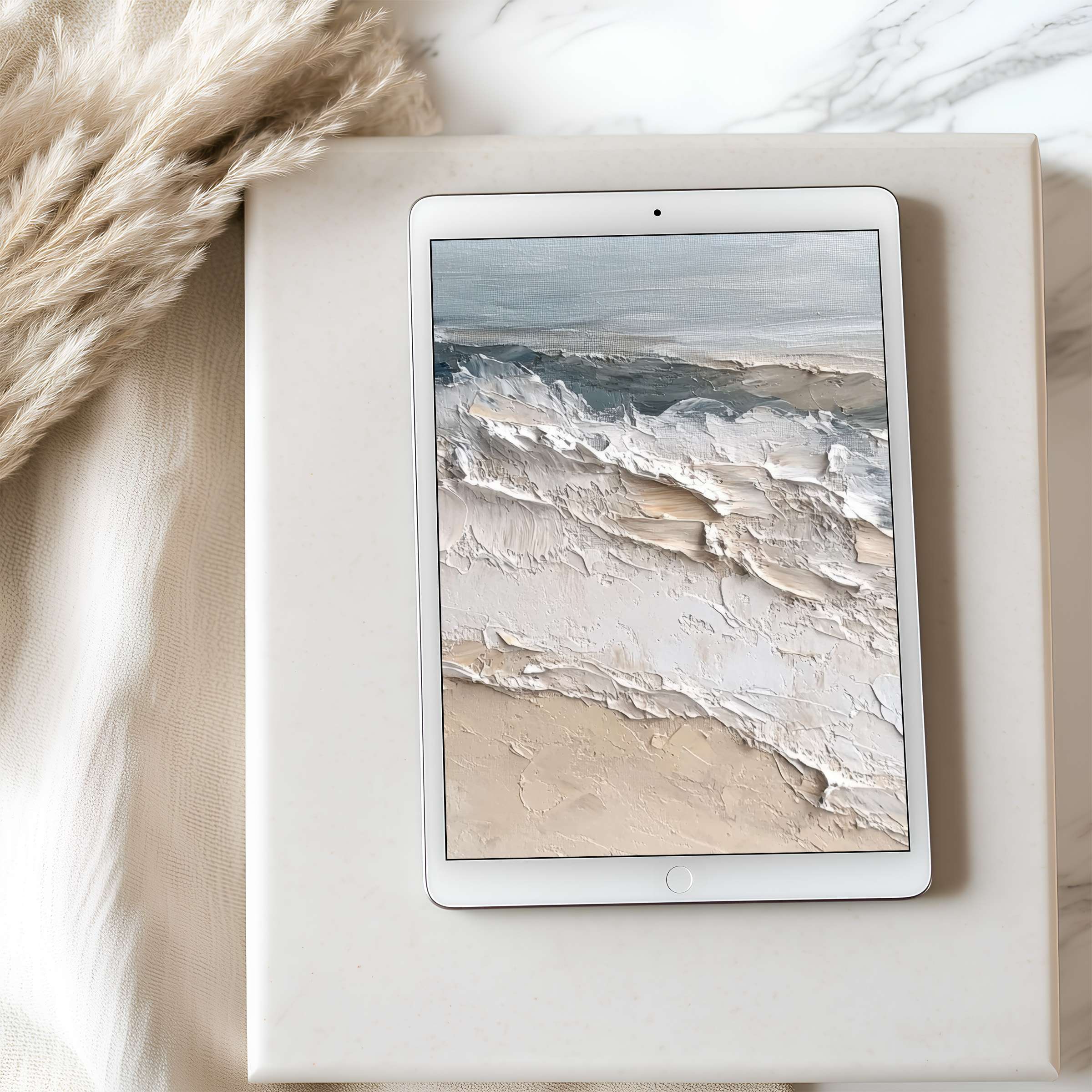 Elegant abstract ocean-inspired tablet wallpaper adds tranquility to any iPad or Android device, offering a high-resolution digital download