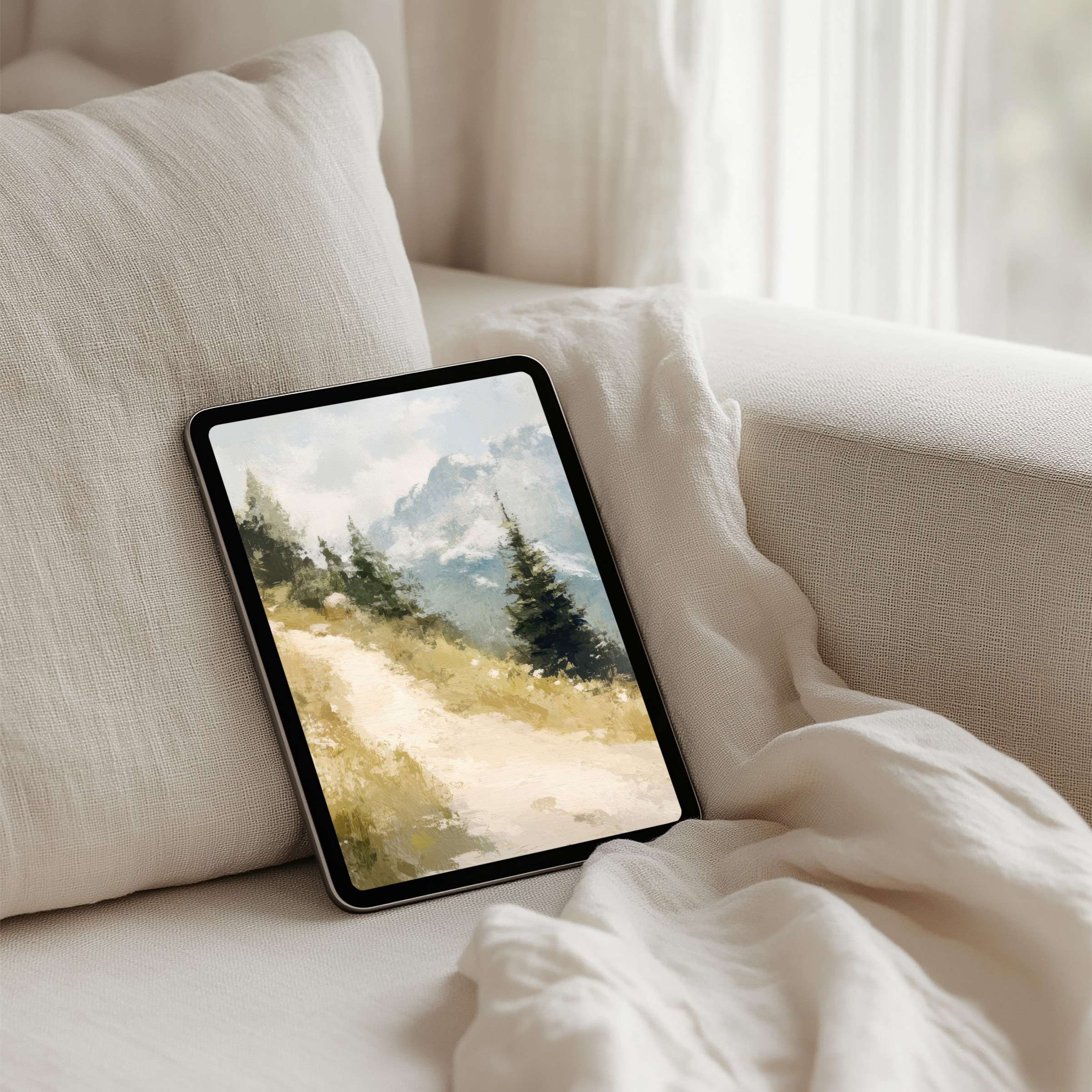 Calming iPad background with serene landscapes for instant download to enhance your tablet's elegance and mindfulness