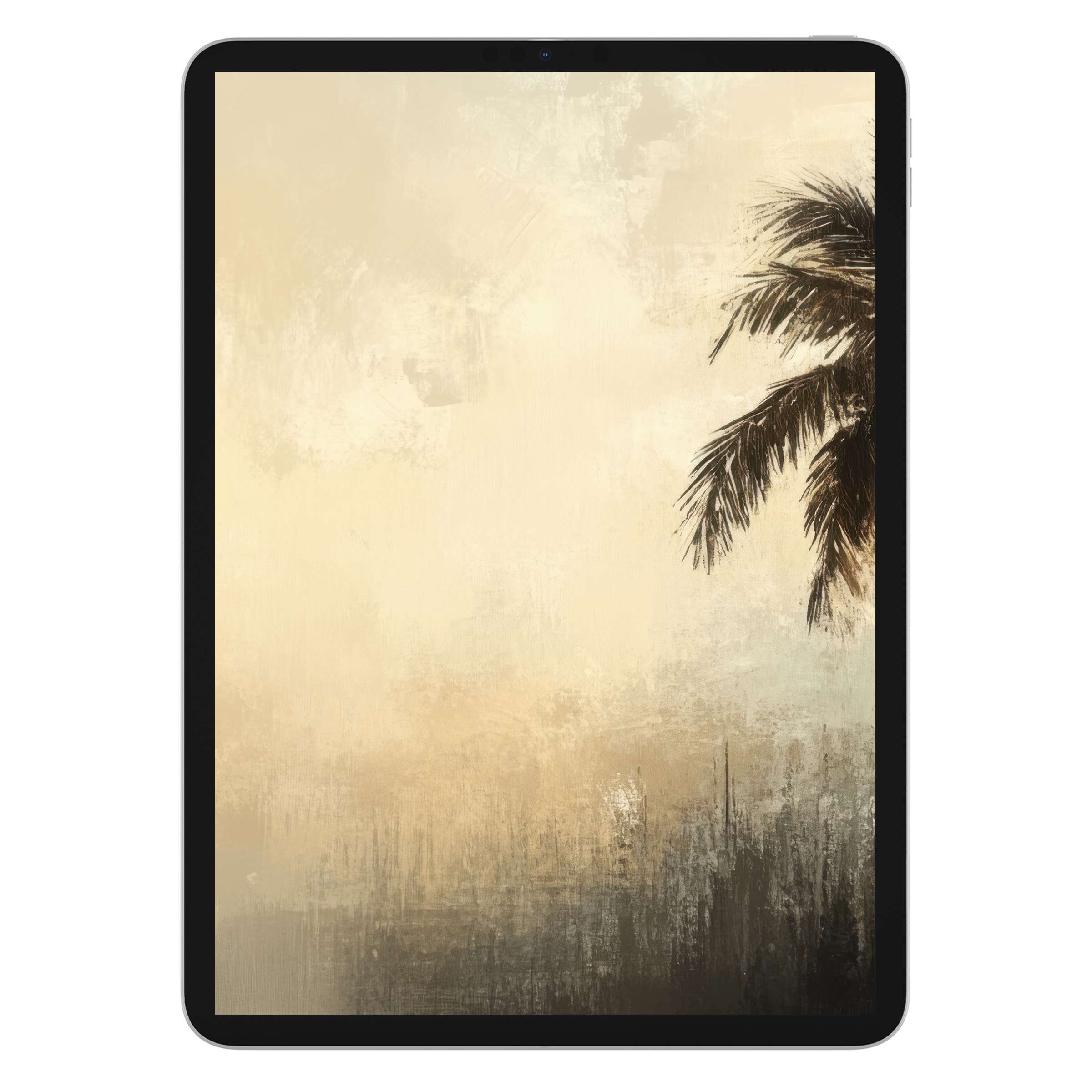 Elegant summer iPad wallpaper featuring a minimalist palm silhouette, ideal digital download for serene tablet backgrounds enhancing calmness
