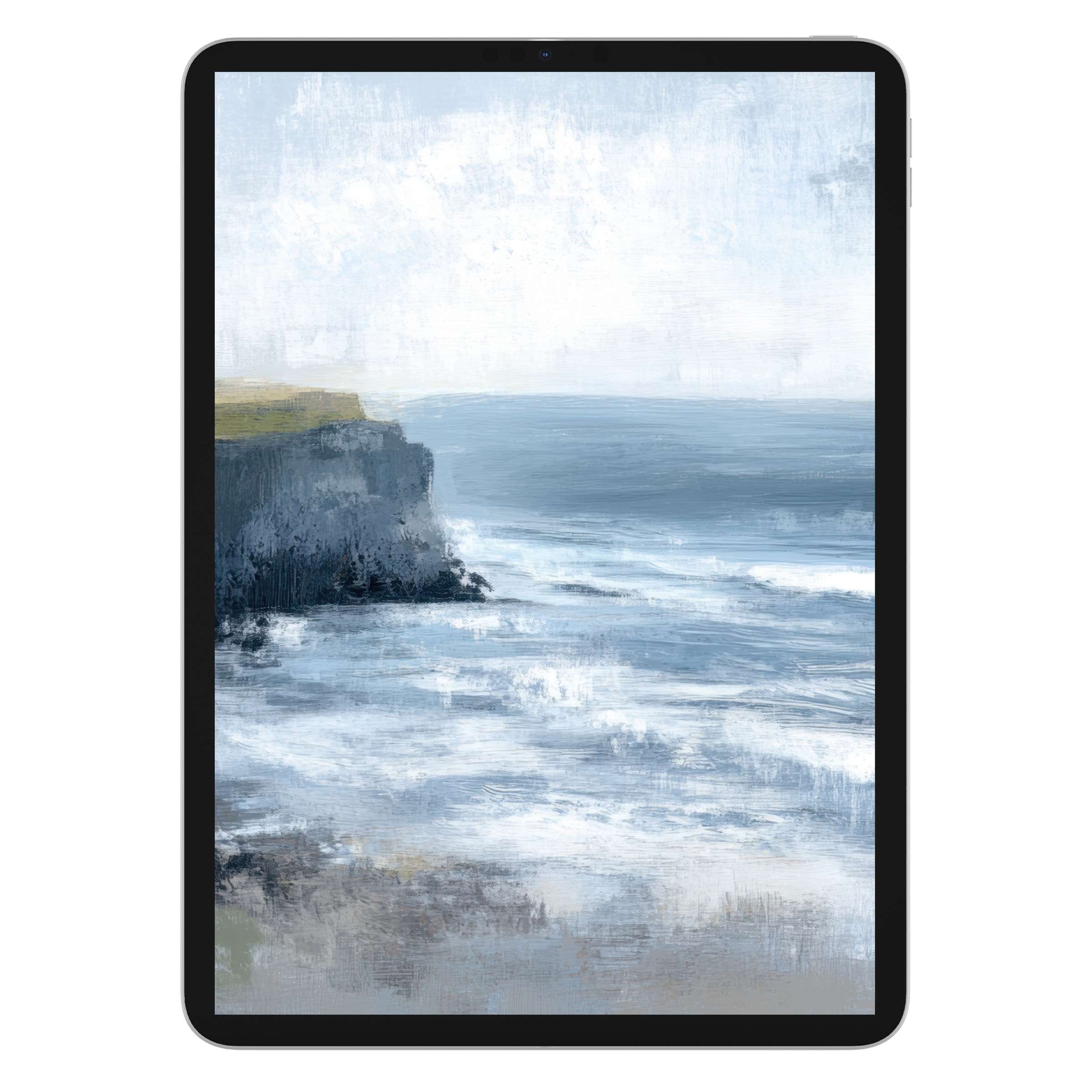 Elegant summer iPad wallpaper with serene ocean cliffs, ideal digital download background for any tablet creating tranquility