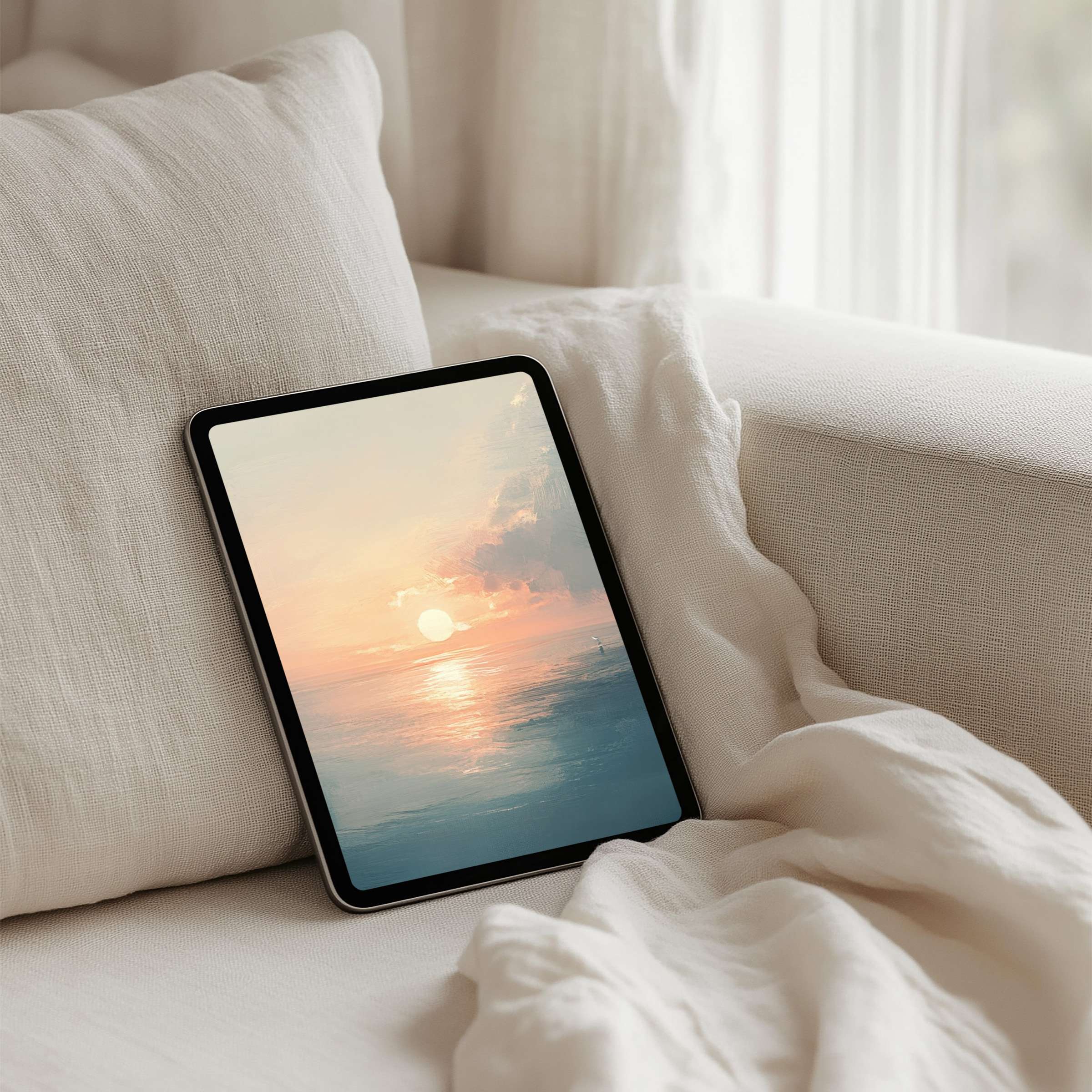 Elegant iPad background of serene sunset over the ocean for instant download calming upgrade to any tablet style and inspiration