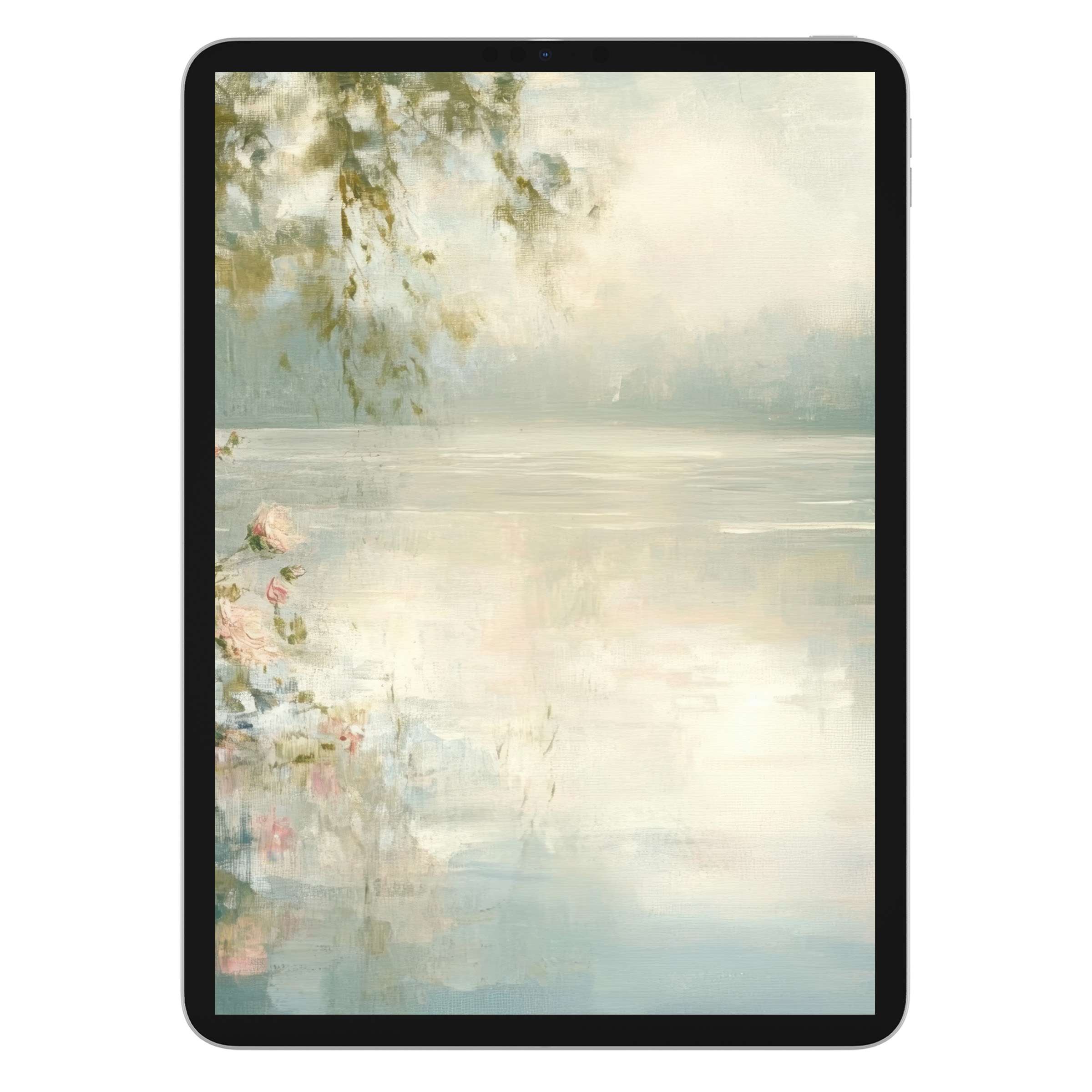 Elegant digital download with serene watercolors for summer iPad wallpaper; perfect tablet background for peaceful ambiance