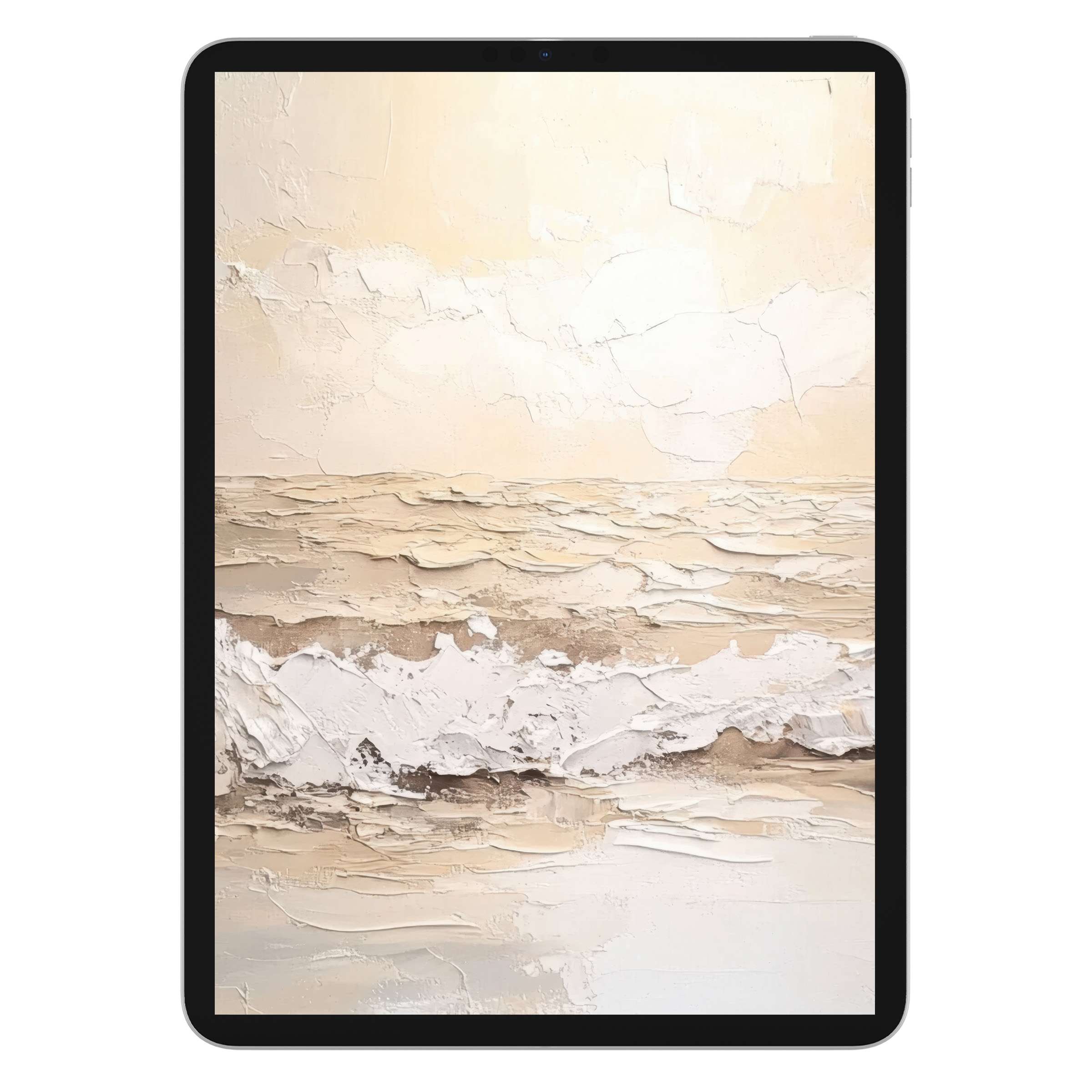 Tranquil summer iPad wallpaper with textured waves in soft beige tones, perfect digital download for elegant tablet background users