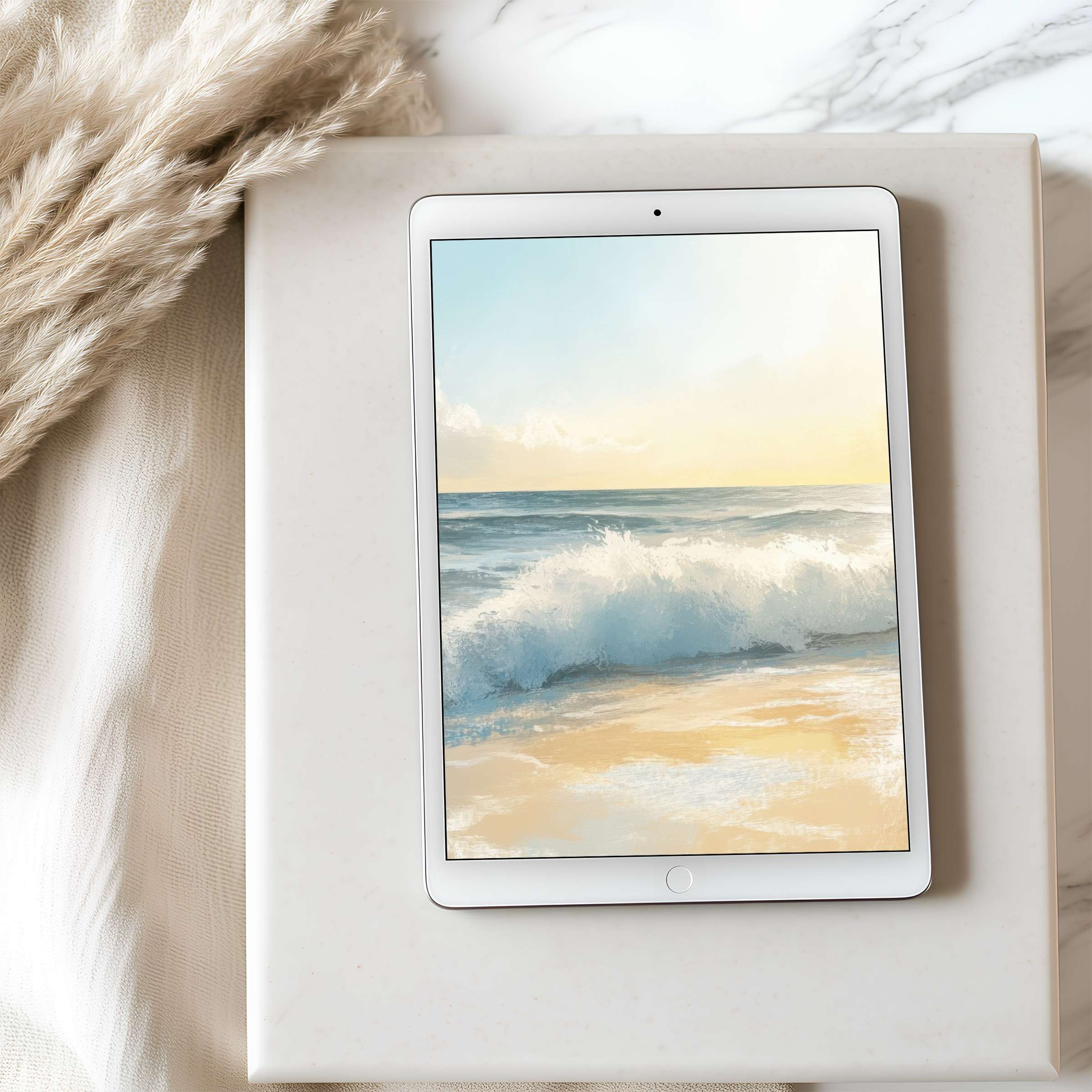Tranquil ocean waves tablet wallpaper for iPad and Android tablets offering high resolution digital download for serene elegance