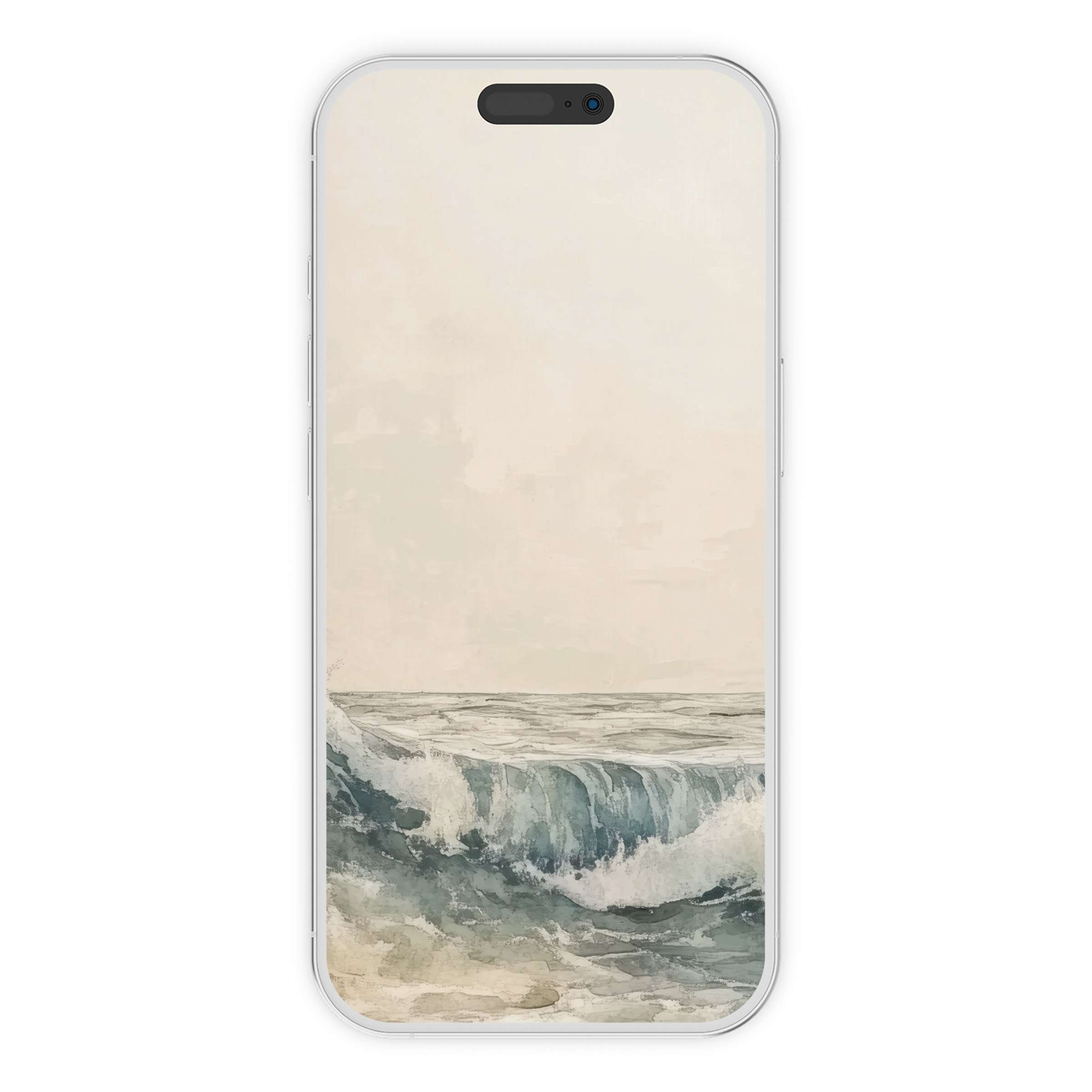 Elegant summer iPhone wallpaper featuring calming sea waves in watercolor art, ideal phone background for digital download tranquility
