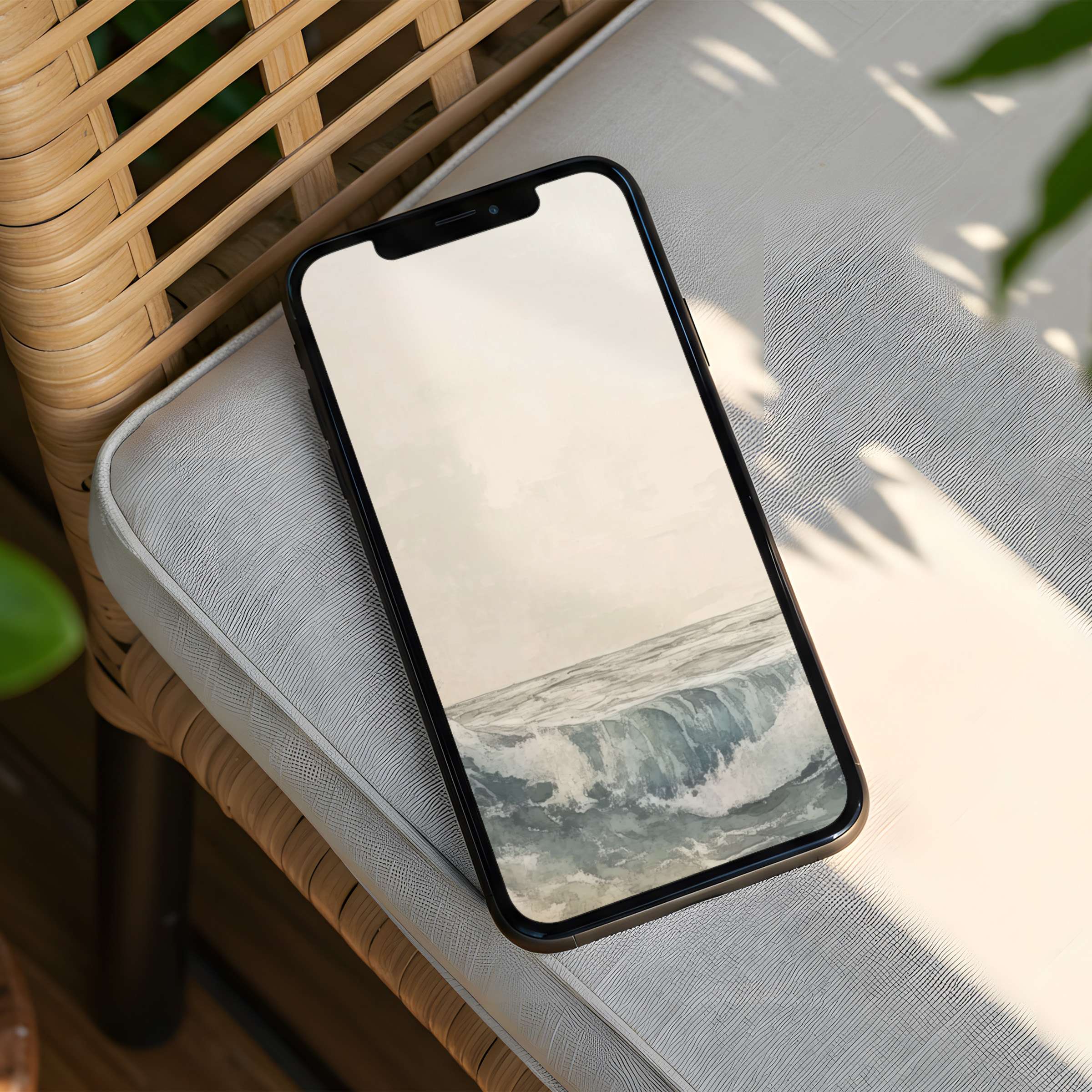 Calming ocean waves blend elegance with mindfulness in this iPhone background art piece for instant download on any phone