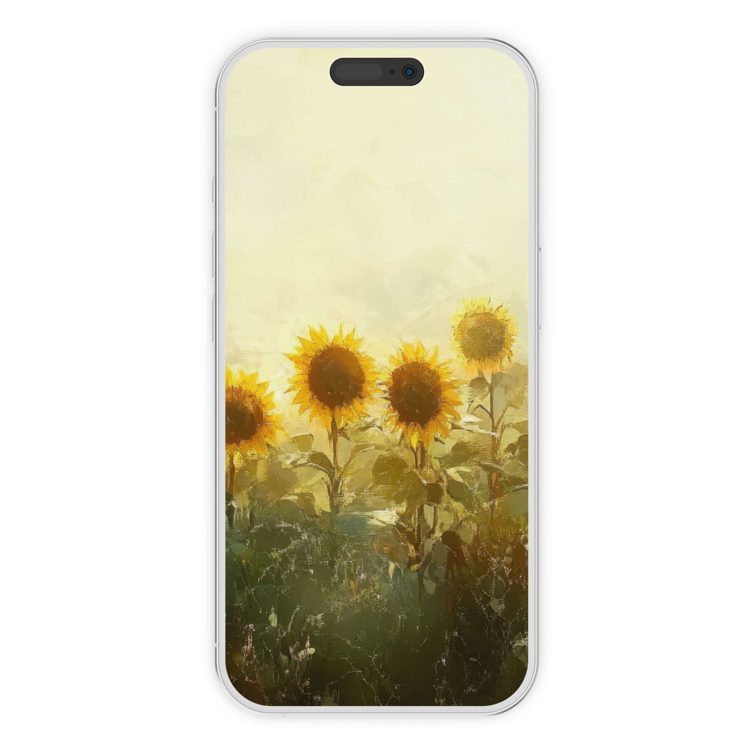 Elegant summer iPhone wallpaper featuring sunflowers in a serene digital download, perfect phone background for soothing aesthetic joy
