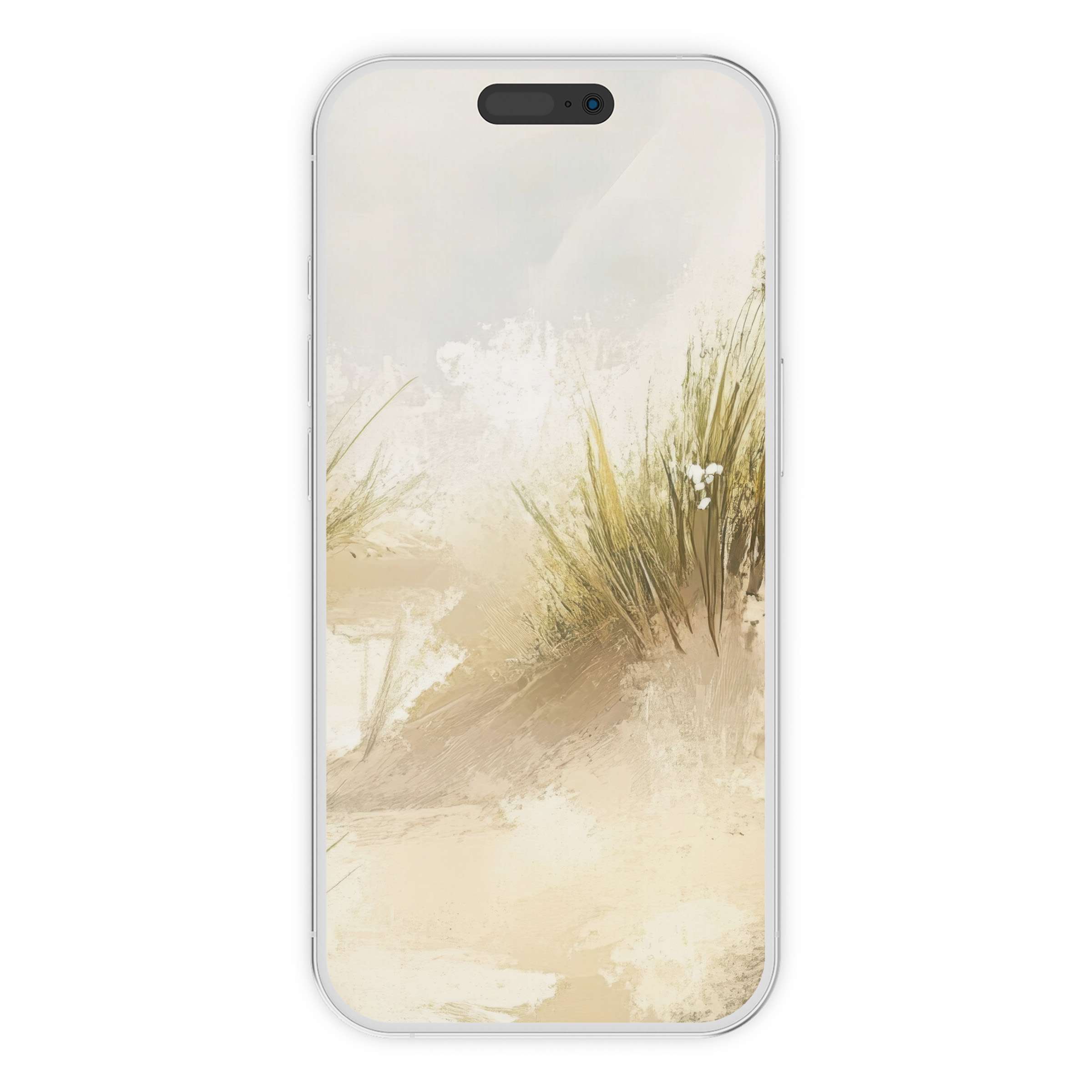 Calming summer iPhone wallpaper featuring serene beach dunes and grass, perfect phone background digital download for style and peace