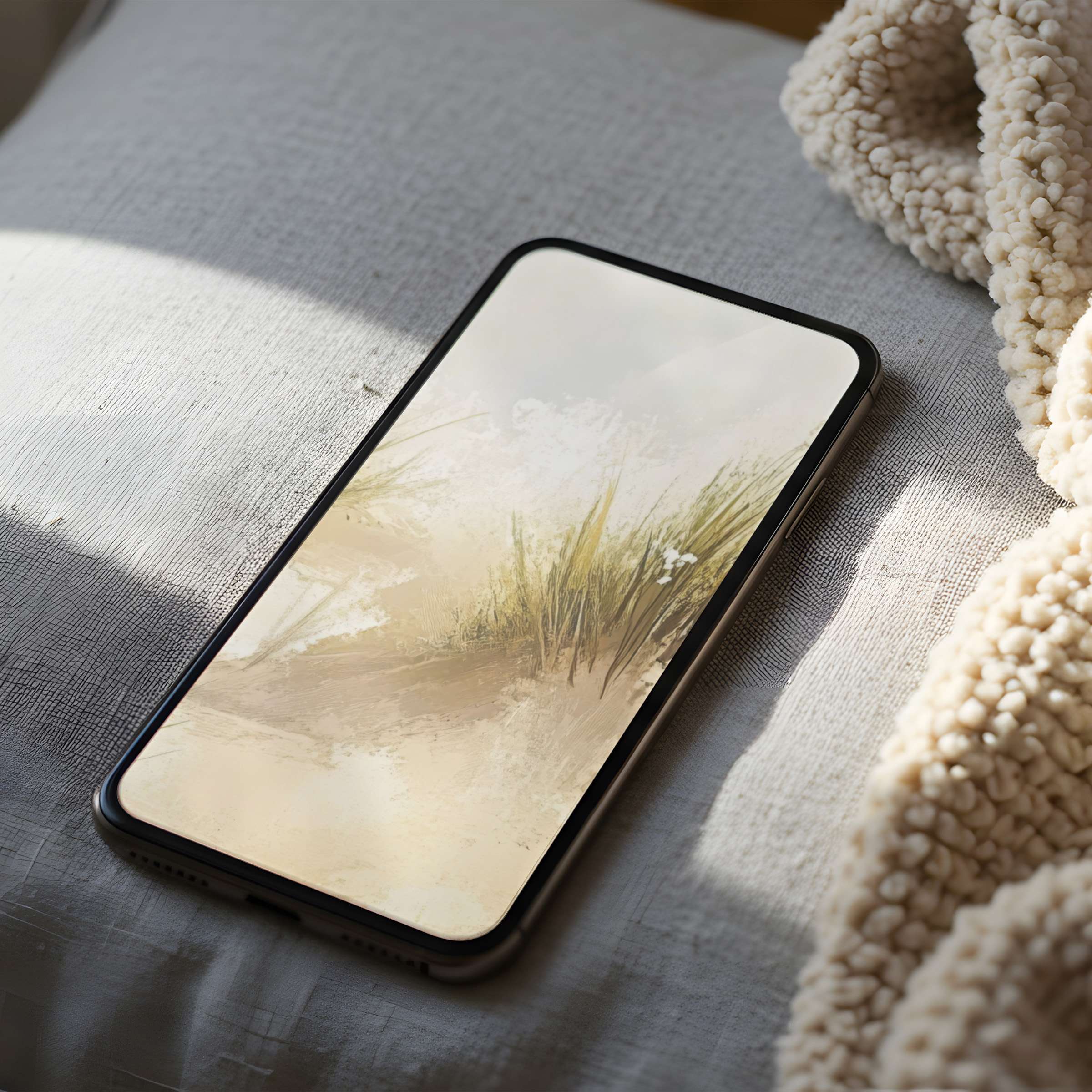 Elegant phone wallpaper featuring serene pastel brushstrokes and nature motifs, enhancing iPhone aesthetics with calming high resolution download