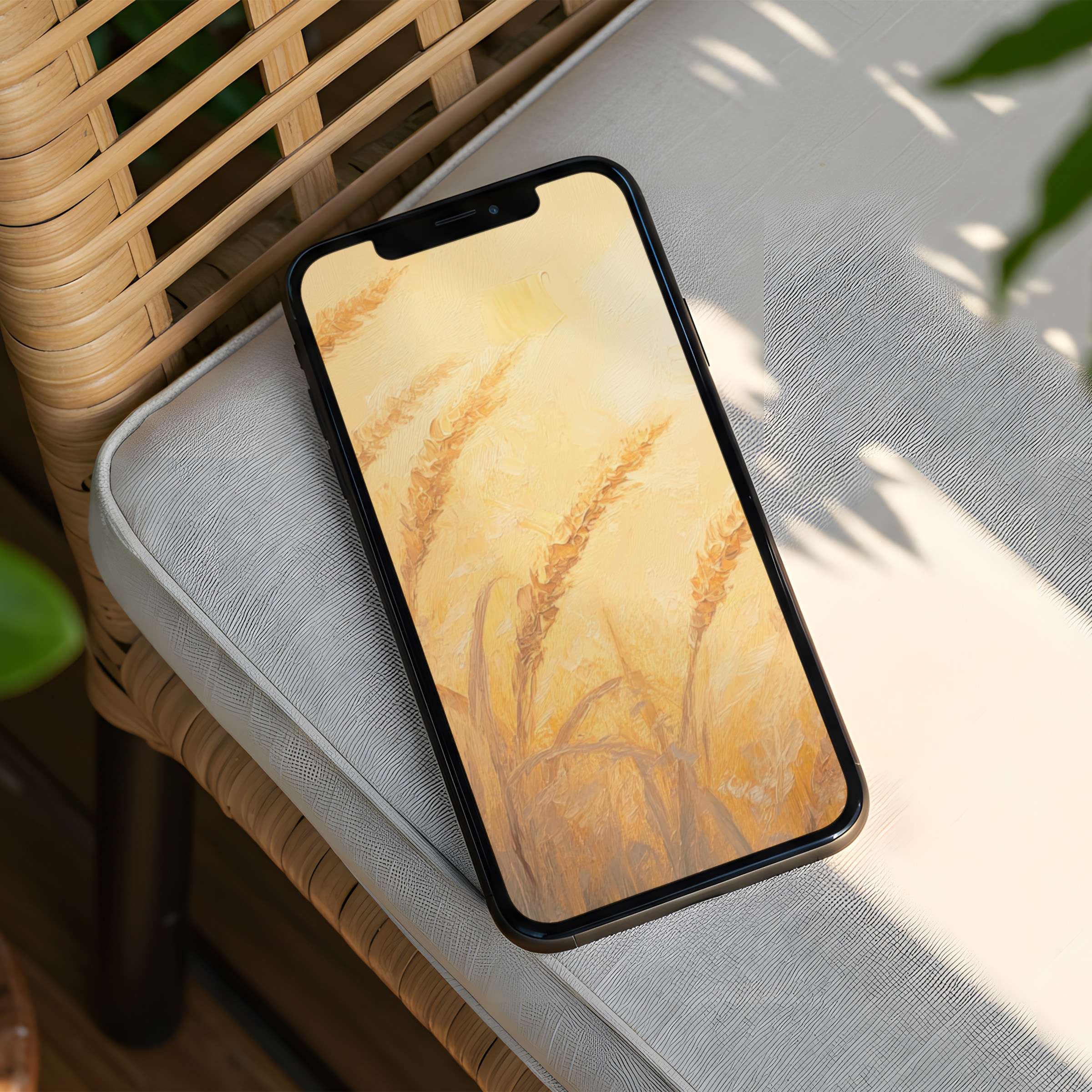 Elegant wheat field painting as iPhone background evokes calm and inspiration instant download for phone mindfulness and style