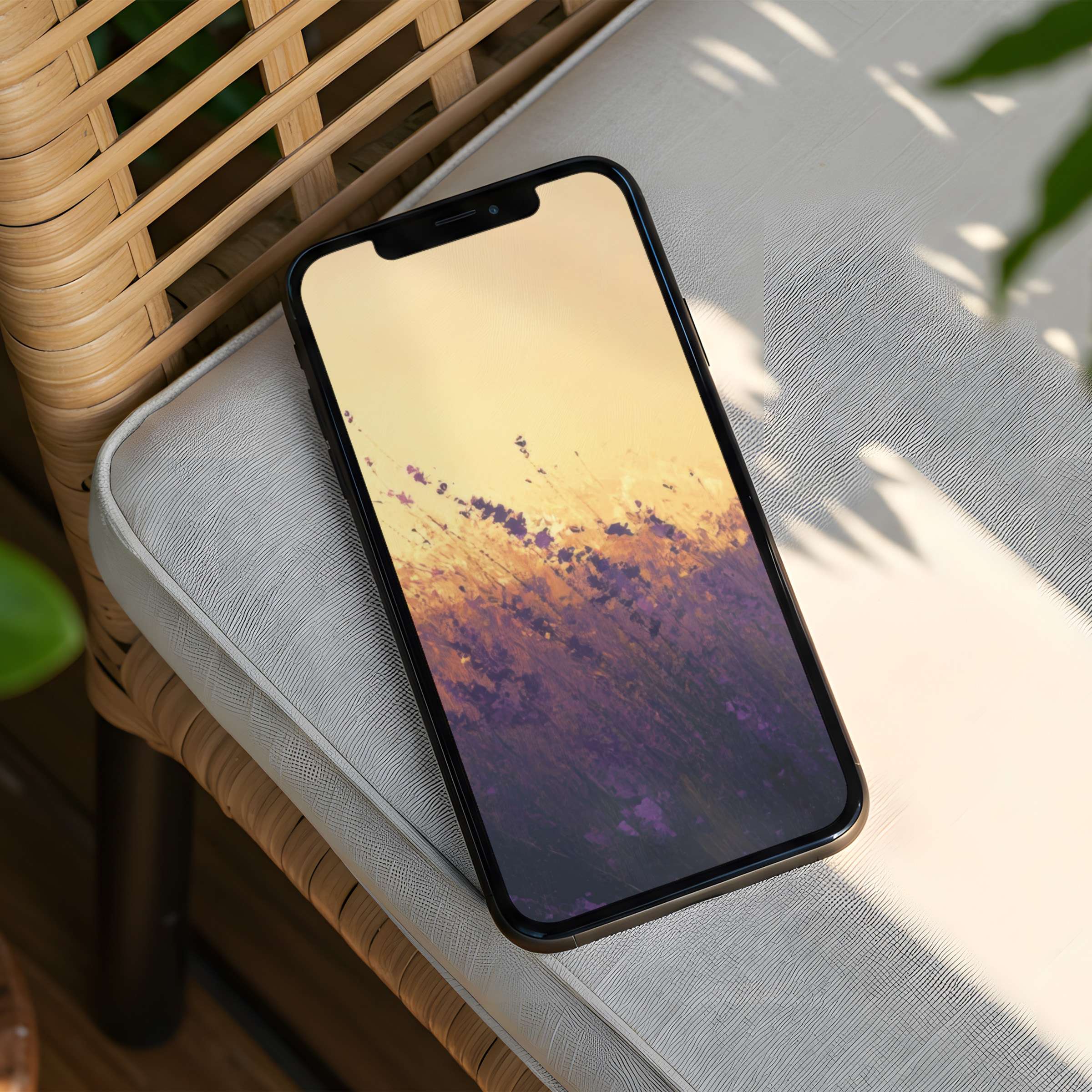 Elegant iPhone background featuring serene lavender fields and golden hues for instant download to inspire calm on any phone
