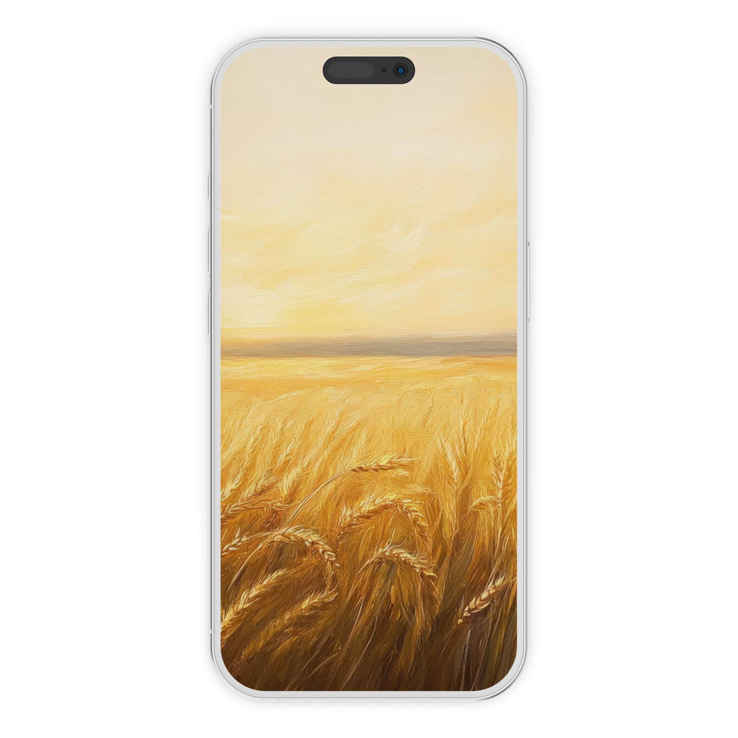 Warm summer iPhone wallpaper featuring golden wheat fields with a soft sky, ideal phone background for digital download