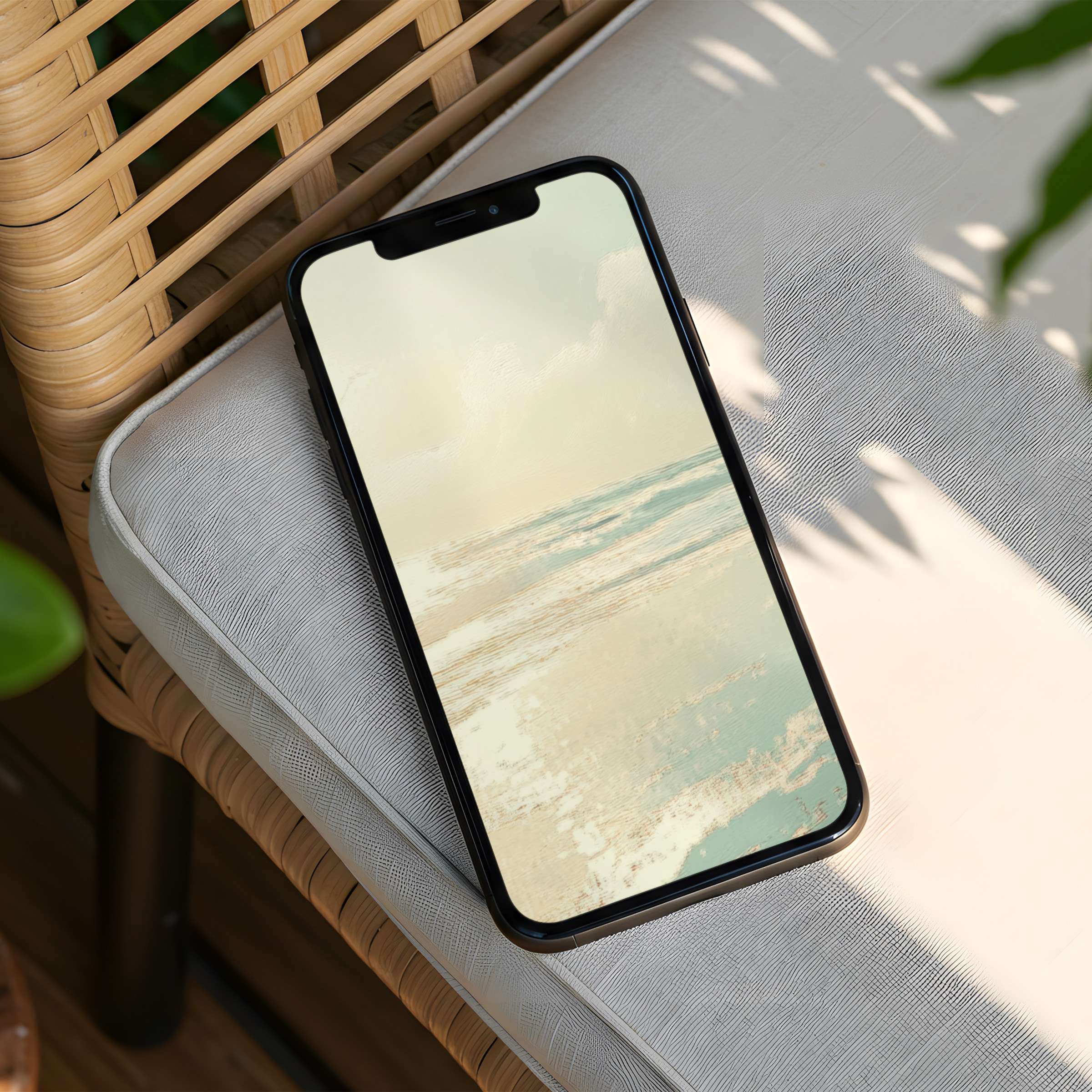 Elegant iPhone background featuring serene beach art for instant download inspiring calm and mindfulness fits any phone screen