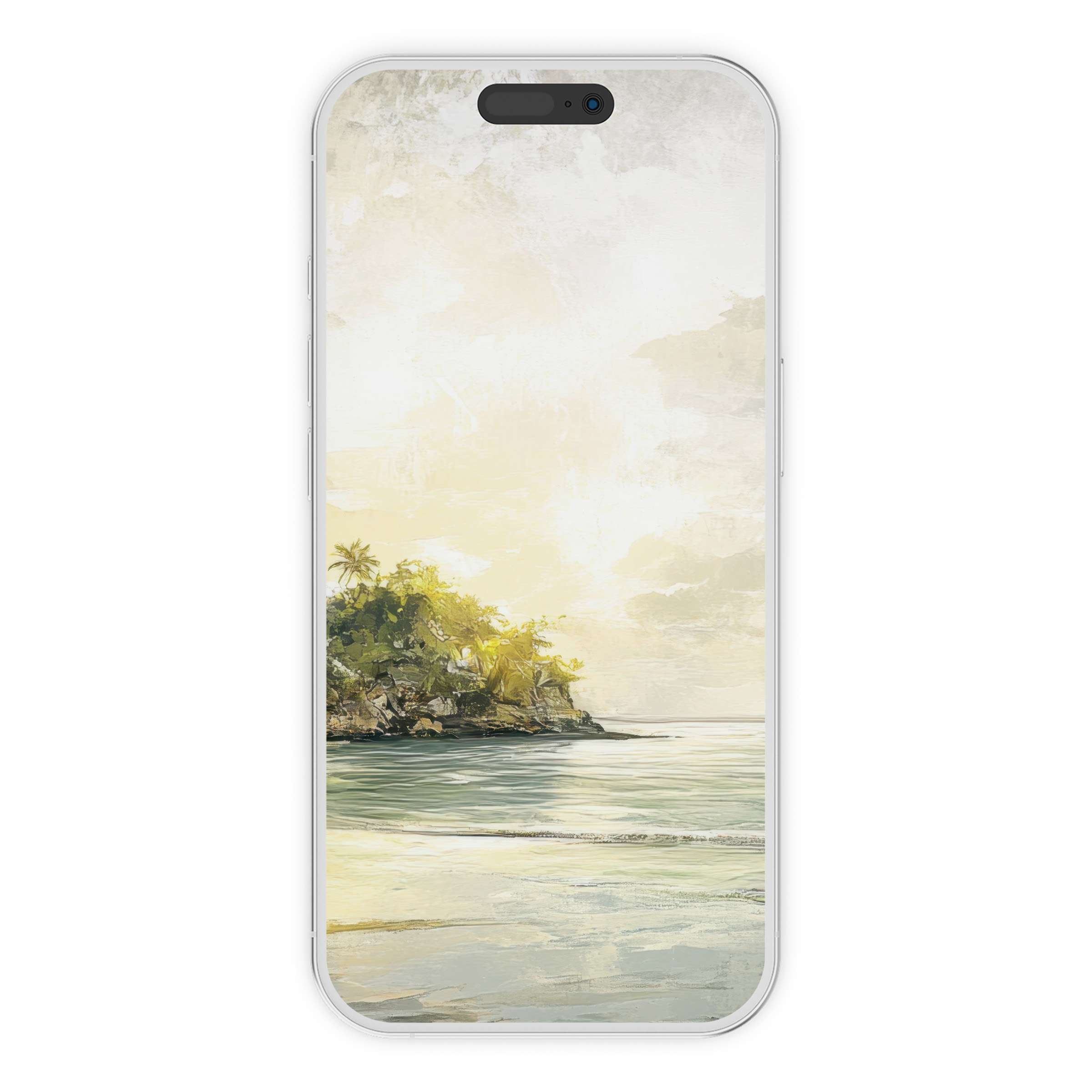 Elegant summer iPhone wallpaper with serene beach and sunset hues digital download for calming phone background on any device