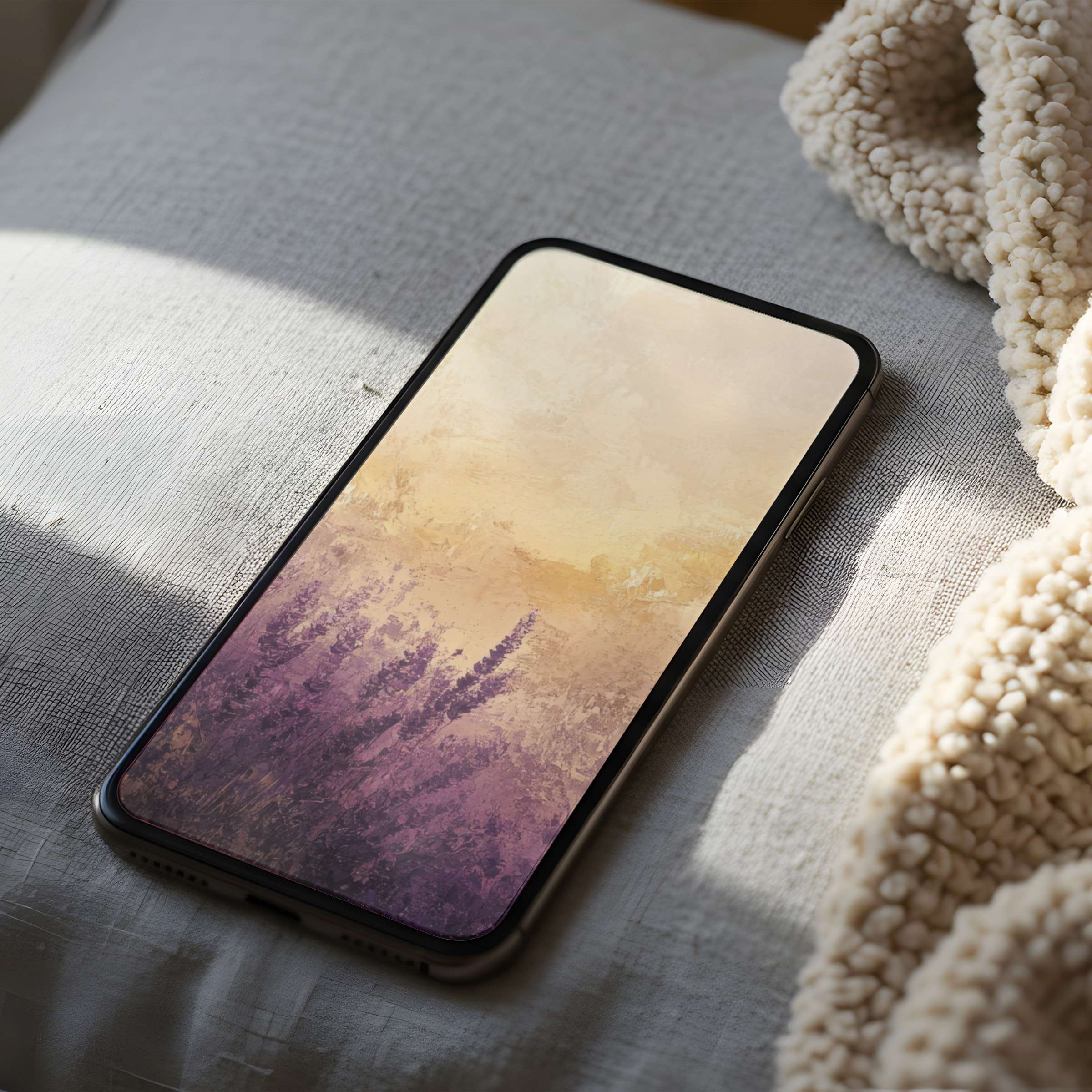 Elegant phone wallpaper featuring serene purple and cream abstract landscape art suitable for iPhone and android digital download