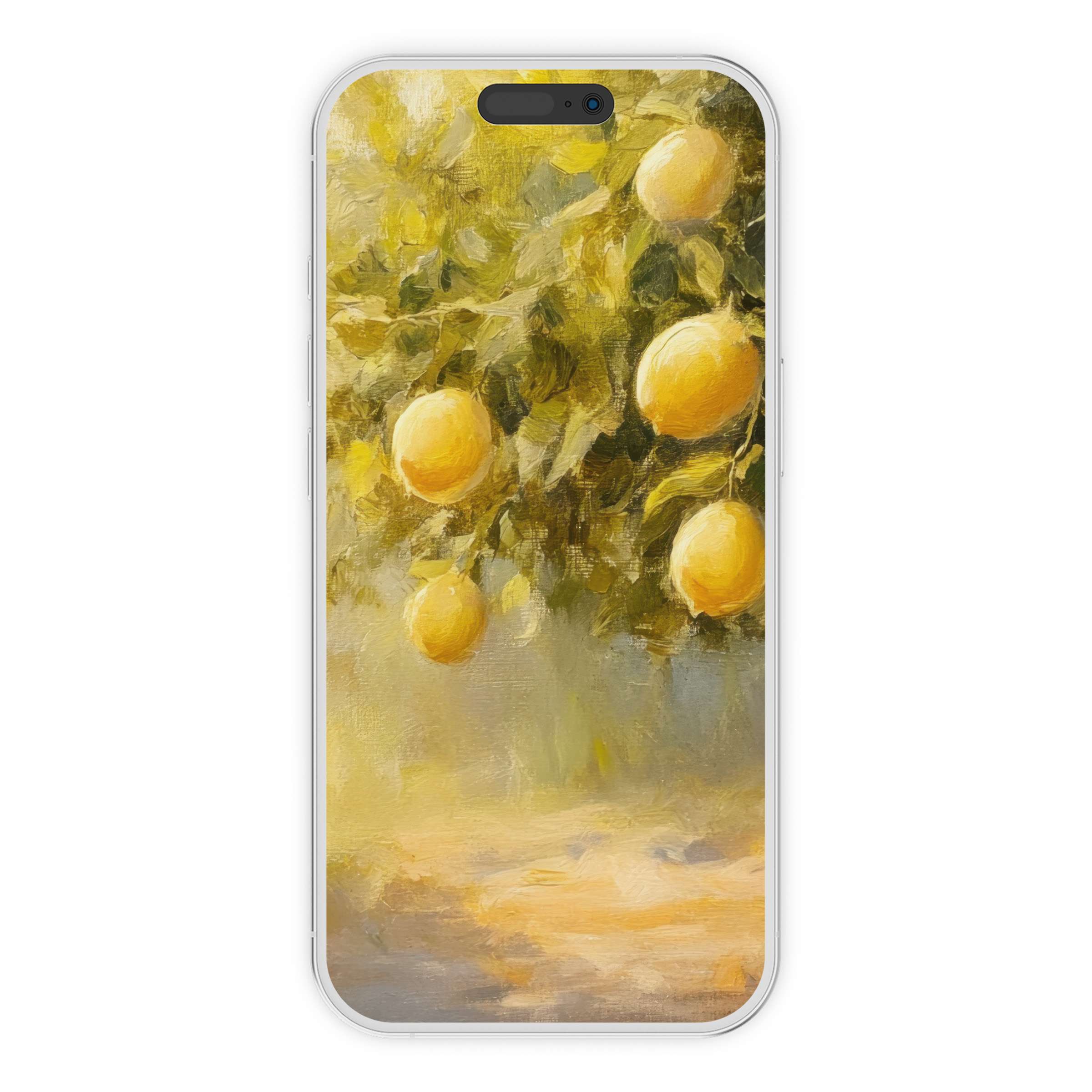Sunny citrus grove in impressionist style as a summer iPhone wallpaper digital download for a serene phone background