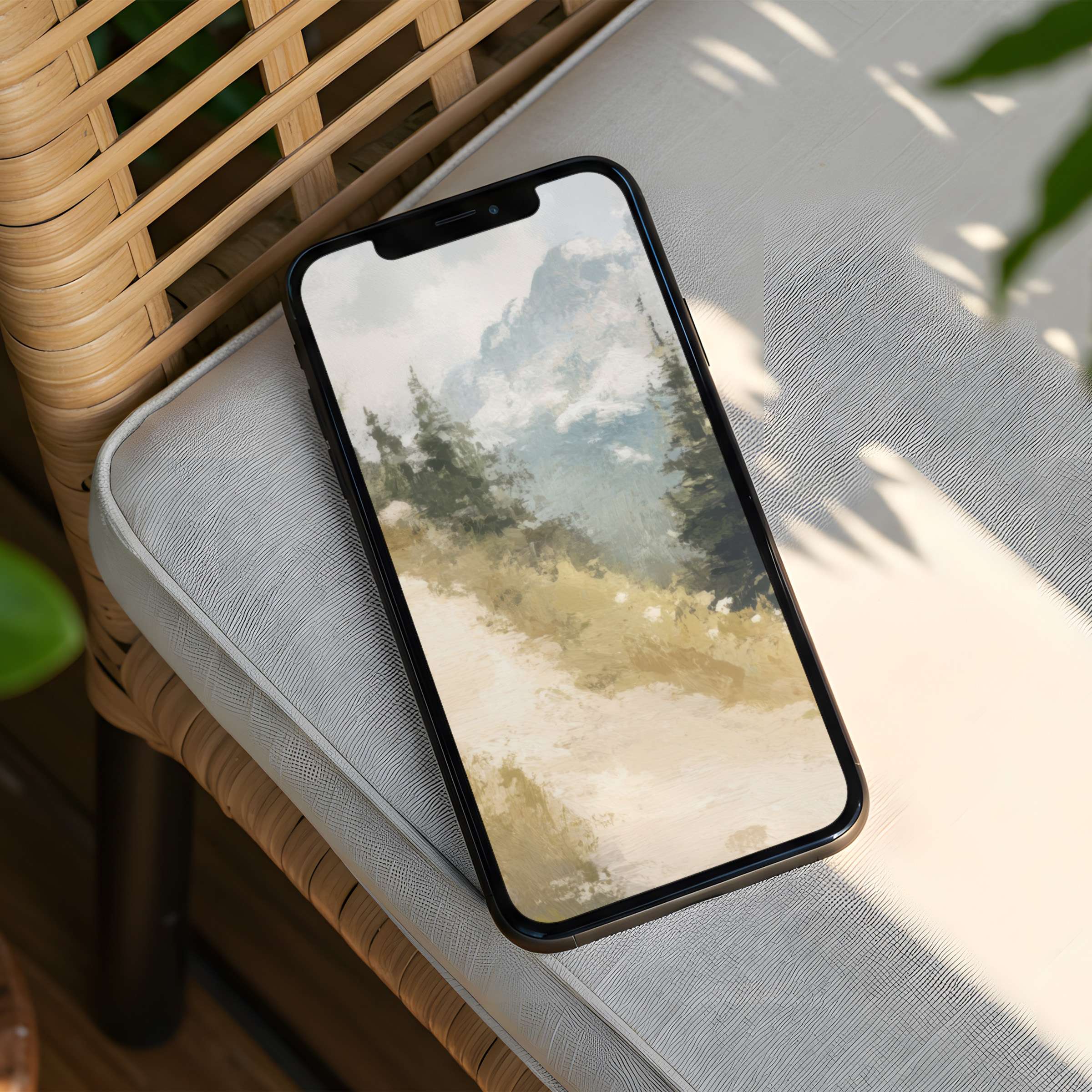 Serene iPhone background featuring tranquil watercolor landscape evokes calm and elegance perfect for instant download to phone