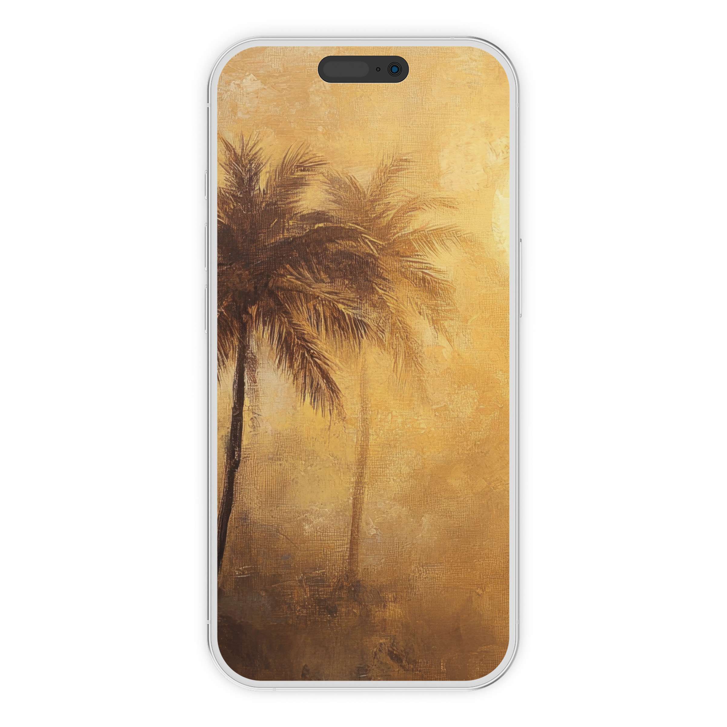 Textured palm tree scene in golden hues creates an inspiring summer iPhone wallpaper phone background digital download for tranquility
