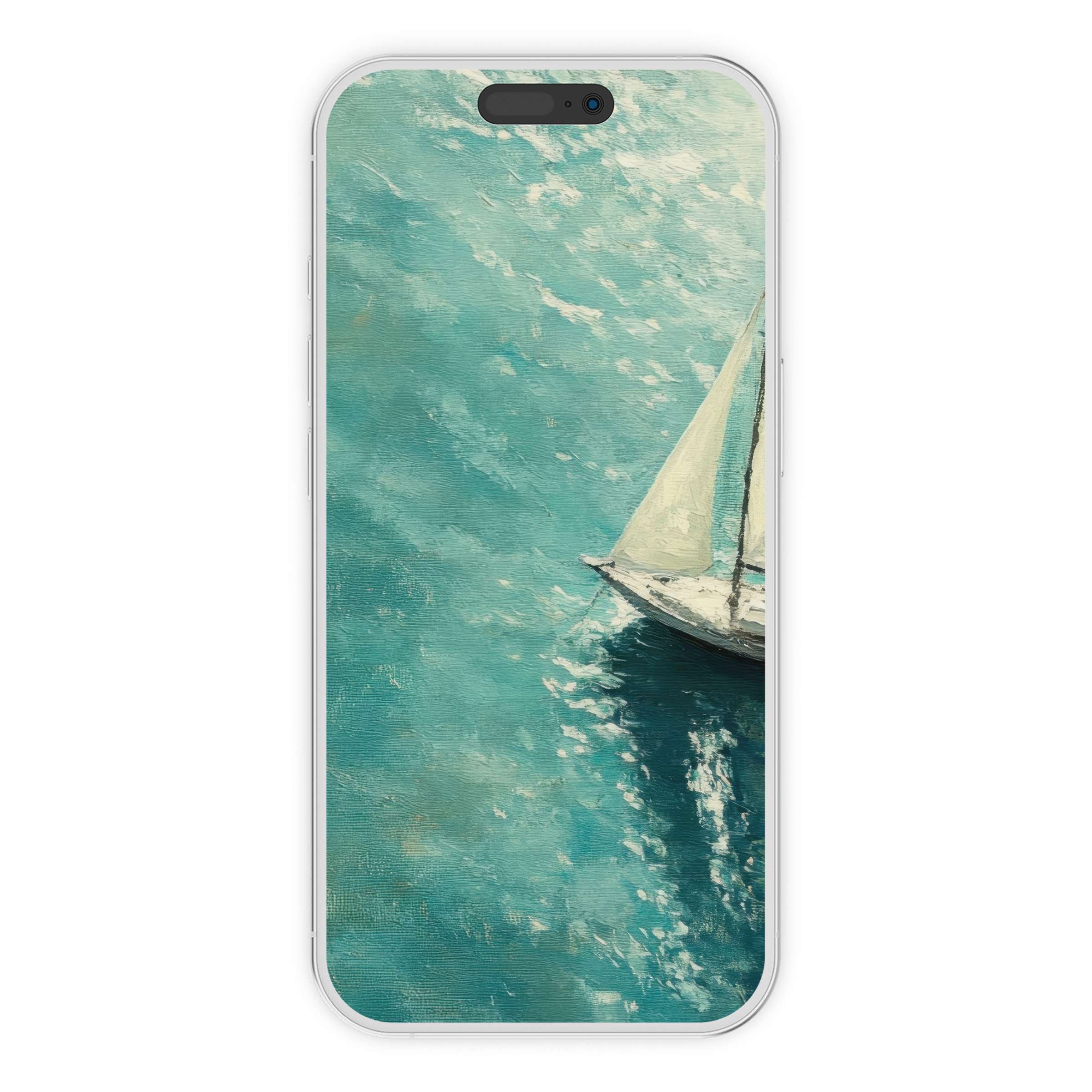 Elegant summer iPhone wallpaper featuring a sailboat on tranquil blue ocean background ideal for digital download on phones