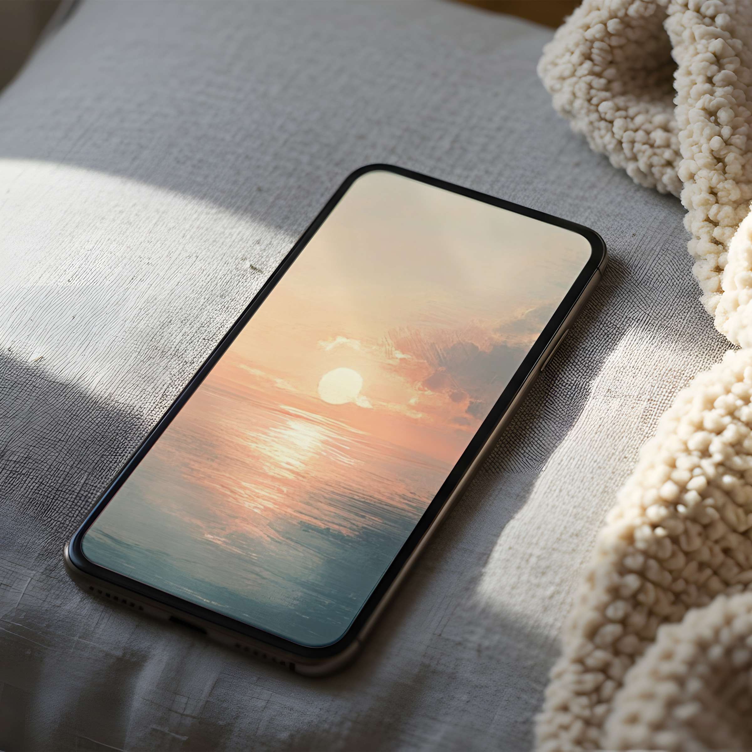 Serene sunset phone wallpaper with calm ocean hues enhances any iPhone or Android screen offering a peaceful digital download