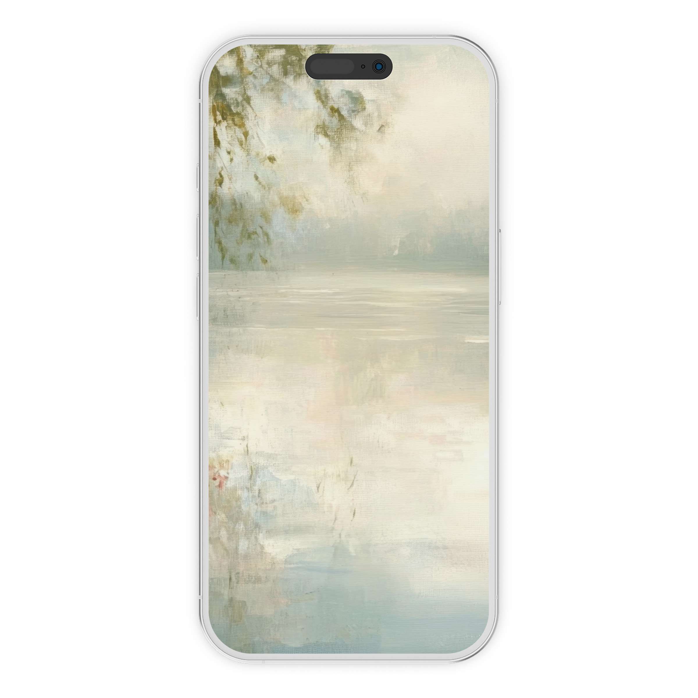 Summer iPhone wallpaper showcasing serene watercolor lake, offering aesthetic calm as a digital download for elegant phone backgrounds