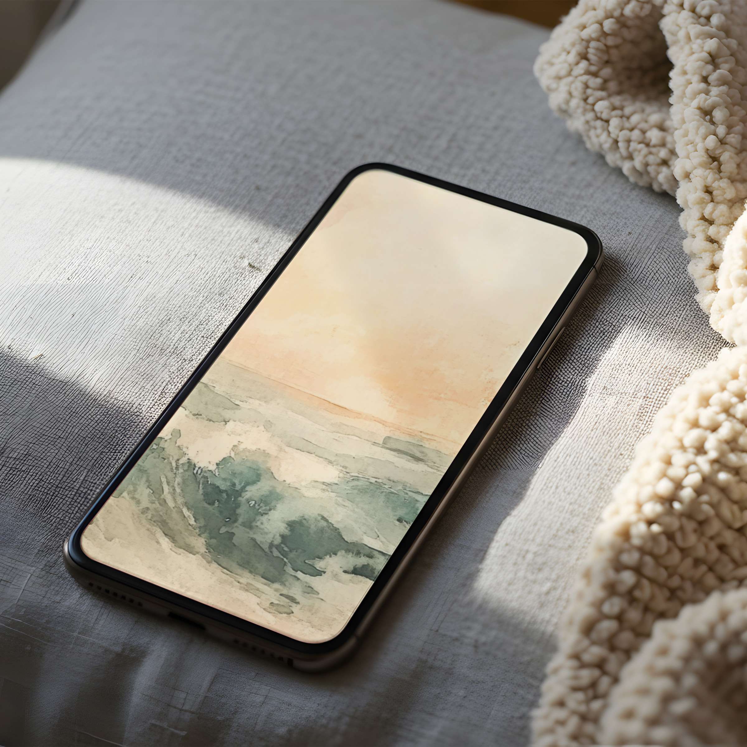 Elegant watercolor ocean phone wallpaper evokes serenity and style, suitable for high resolution iPhones and Androids, digital download