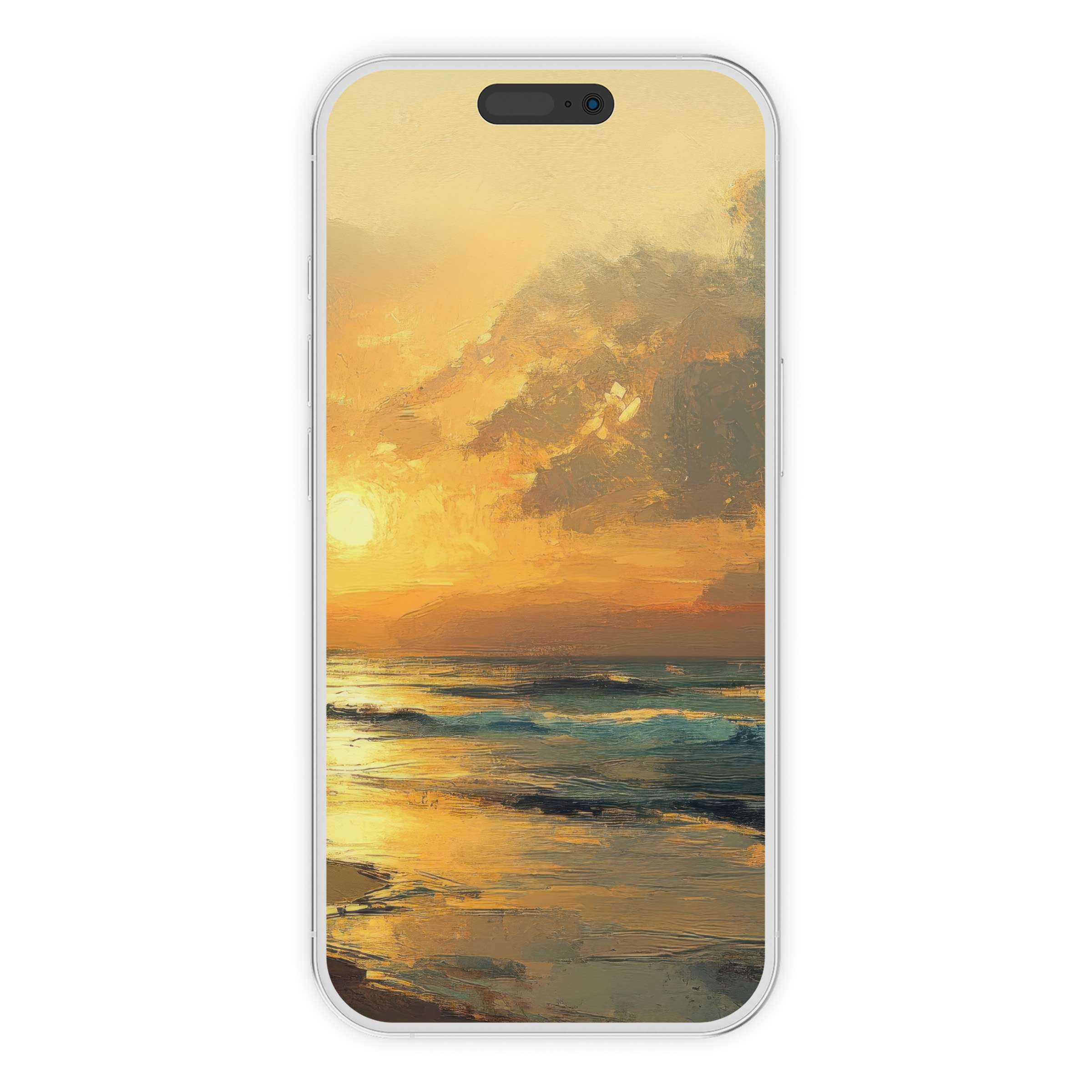 Summer iPhone wallpaper featuring a serene sunset beach scene painting for your phone background digital download calm aesthetic