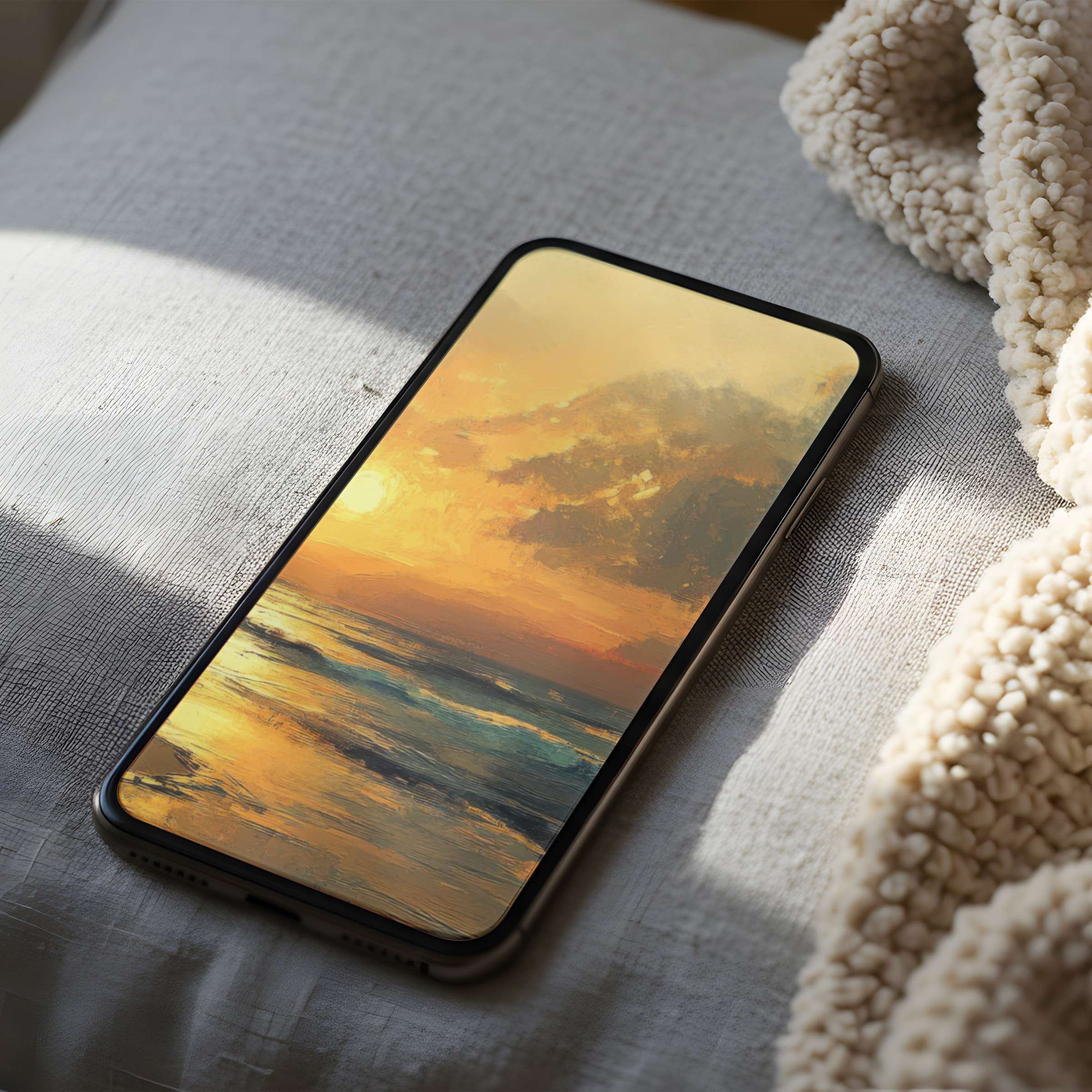 Elegant sunset ocean phone wallpaper in high resolution, perfect for iPhone and Android, offering a serene digital download atmosphere