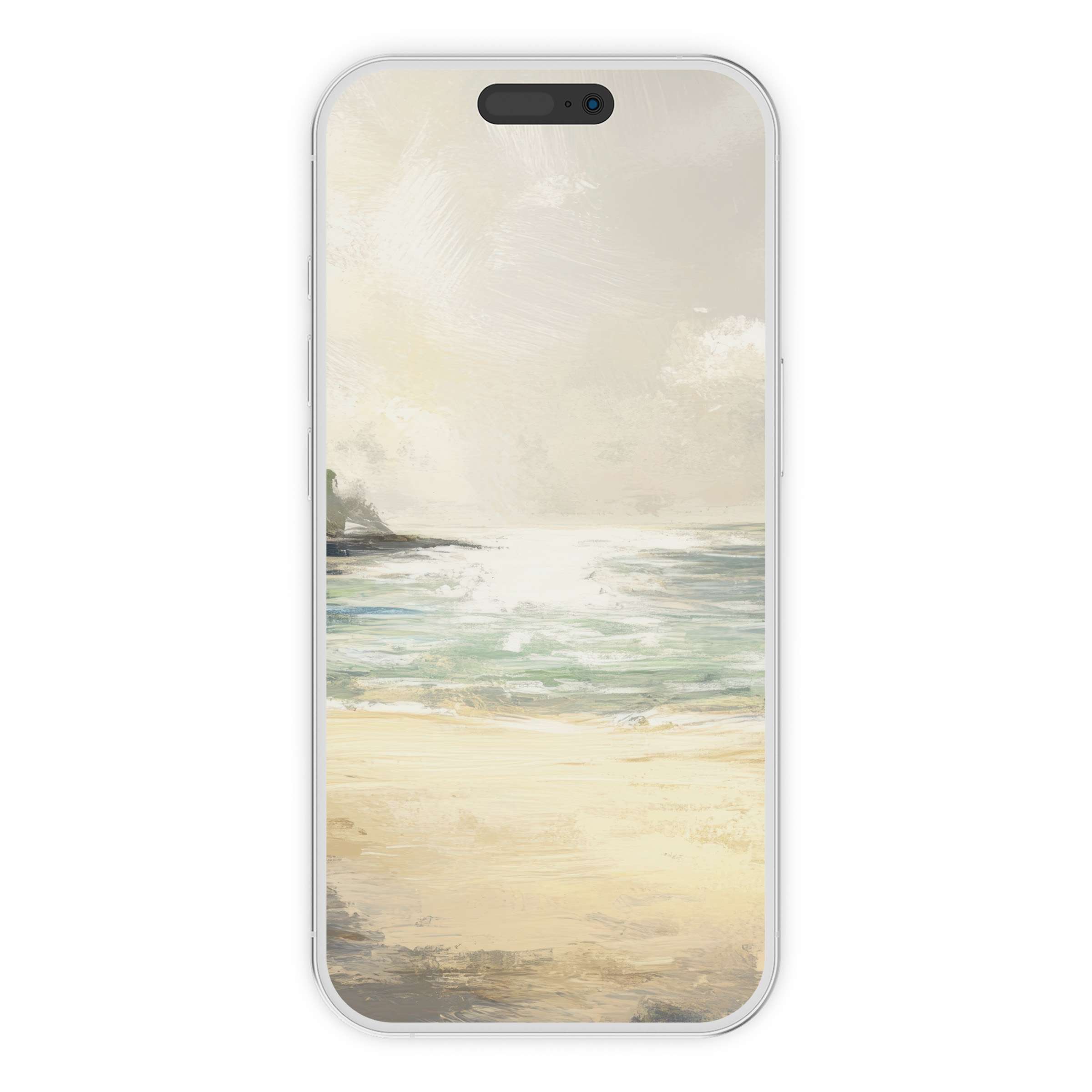 Serene beach scene as a summer iPhone wallpaper digital download for an elegant phone background, calming for both devices