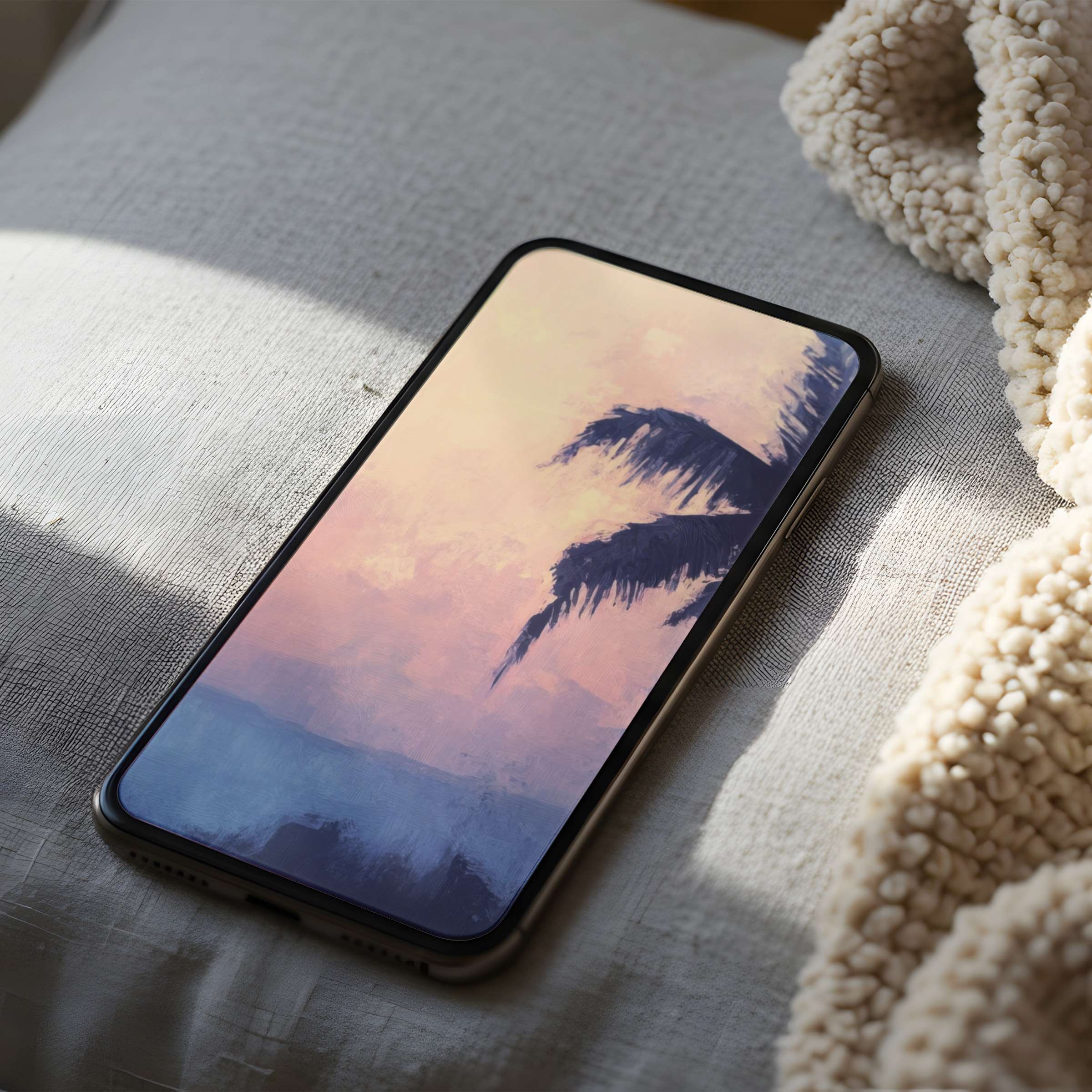 Elegant palm silhouette on pastel sunset phone wallpaper blends serenity with high resolution, perfect for iPhone and Android users