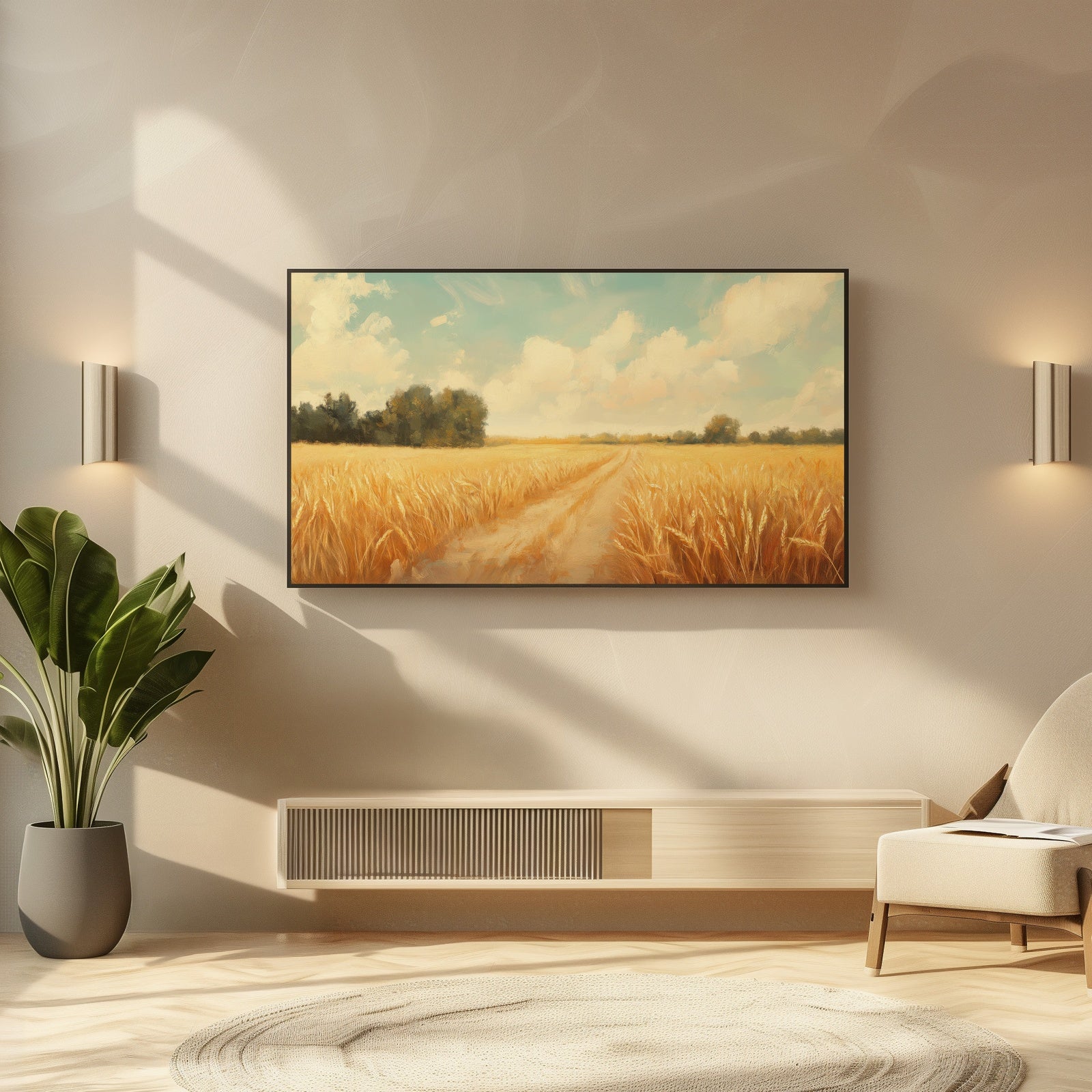 Summer Frame TV Art in Modern Living Room