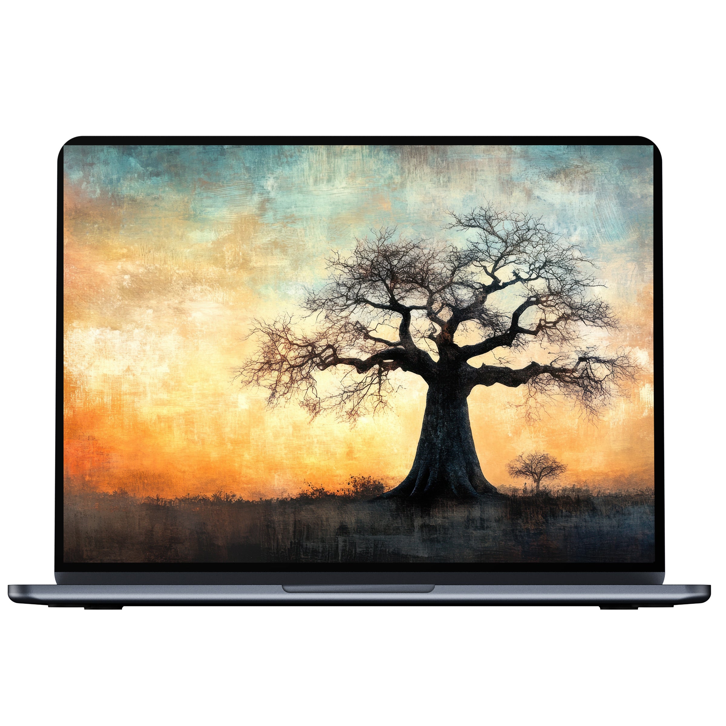 Inspire serenity with this tree desktop wallpaper, a digital download for PC, laptop, Mac, featuring an elegant sunset canvas texture