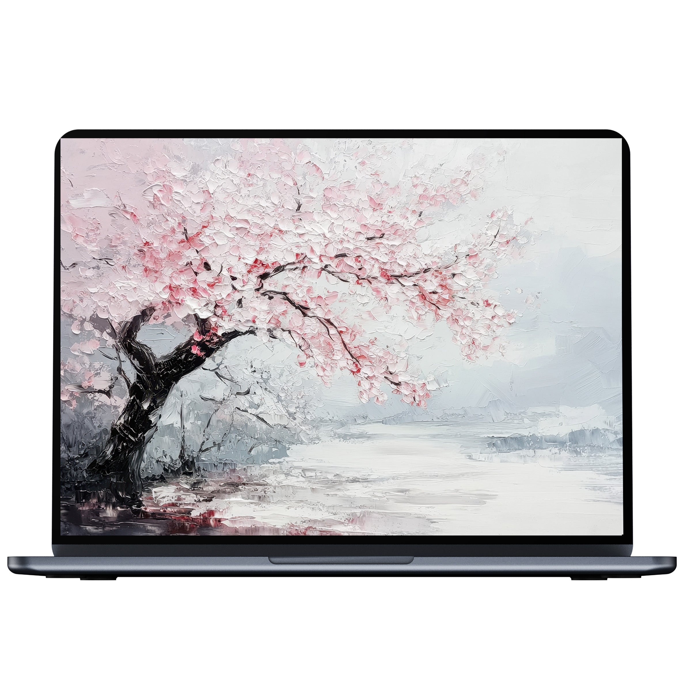 Elegant tree desktop wallpaper showcasing pink blossoms against a serene pastel background perfect for PC or laptop digital download