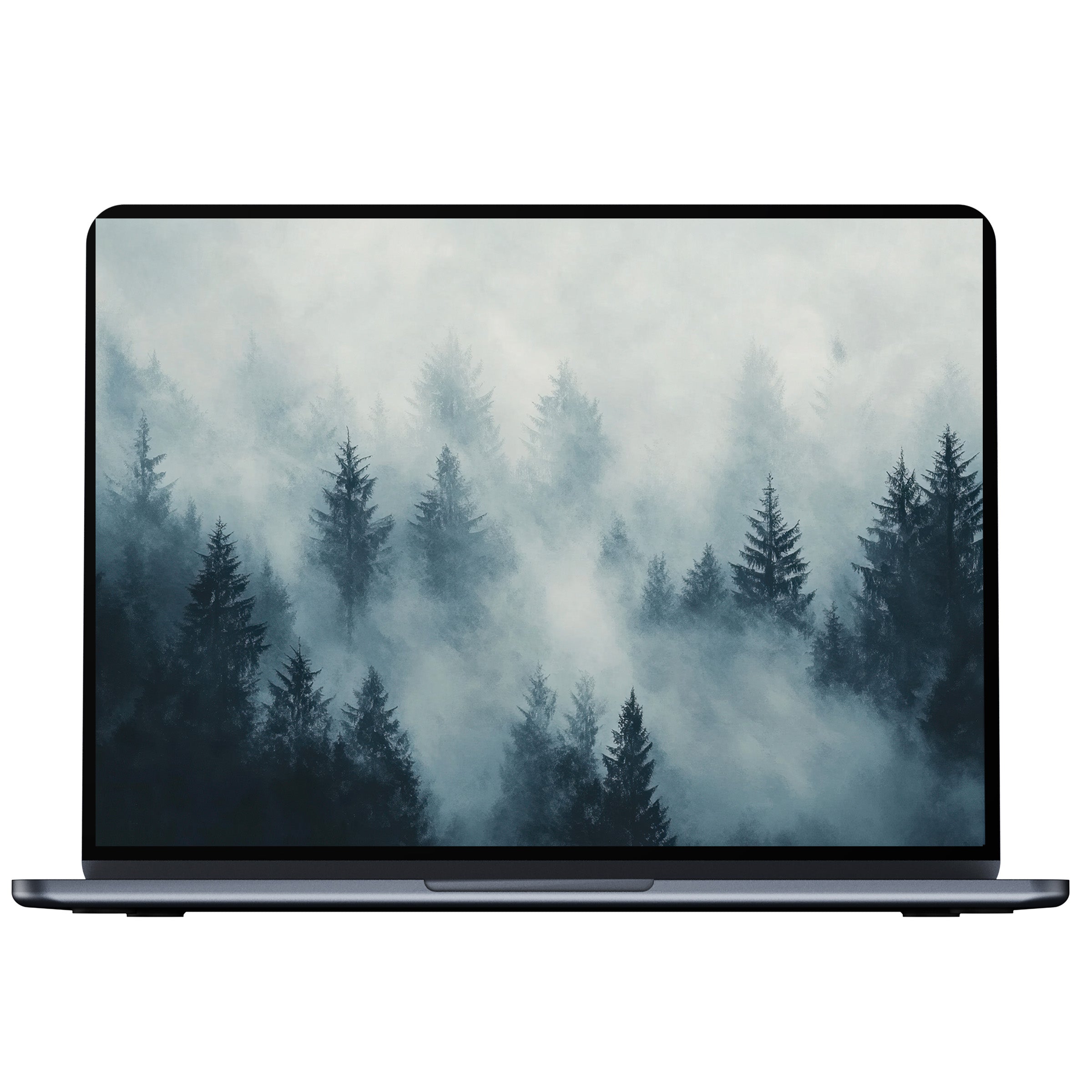 Misty forest tree desktop wallpaper digital download for PC or laptop invokes calm inspiration and elegant mindfulness